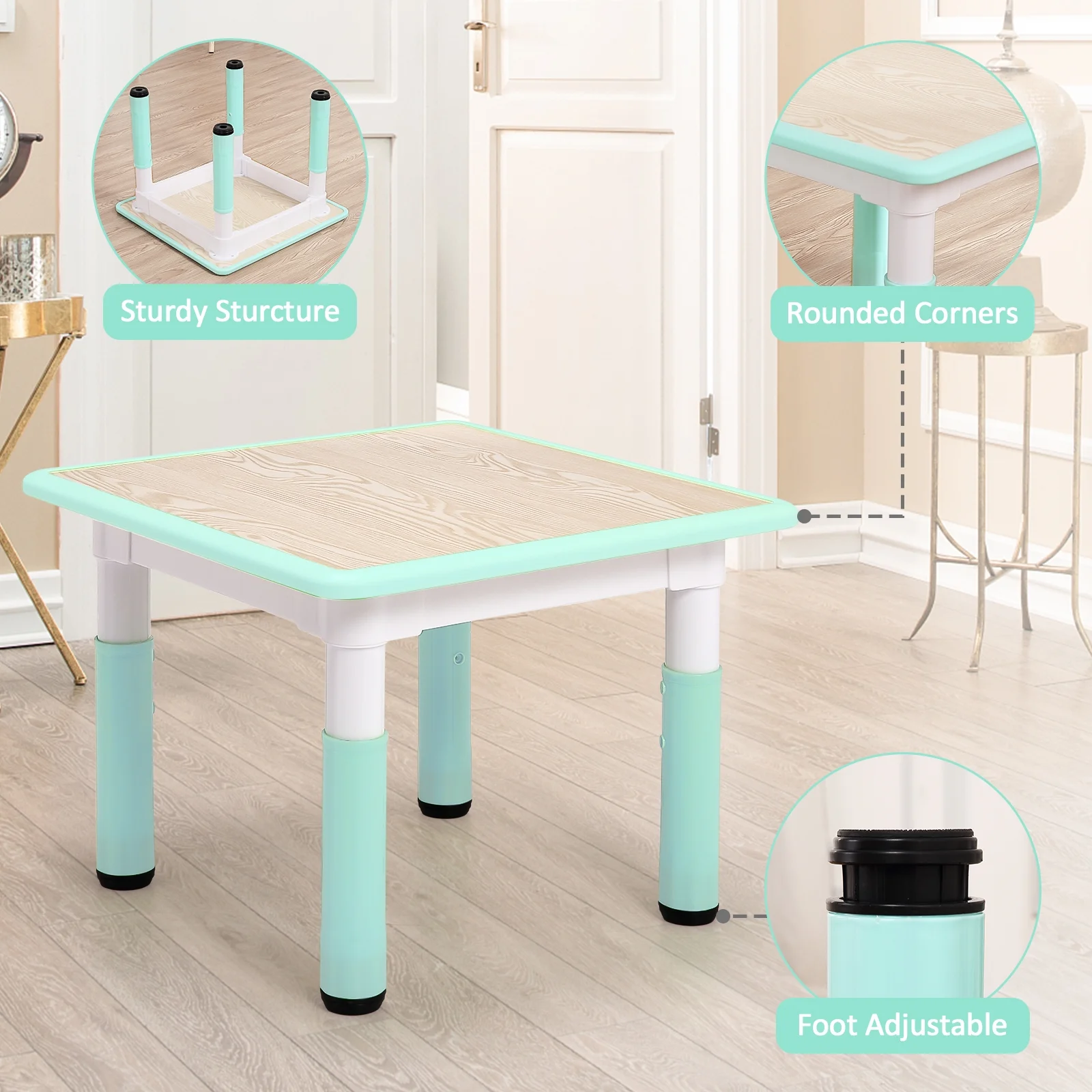 KATIDAP Kids Table and 4 Chairs Set, Height Adjustable Toddler Table and Chair Set, Graffiti Desktop, Classroom/Daycare/Home, Children Multi-Activity Table for Ages 2-8,Blue