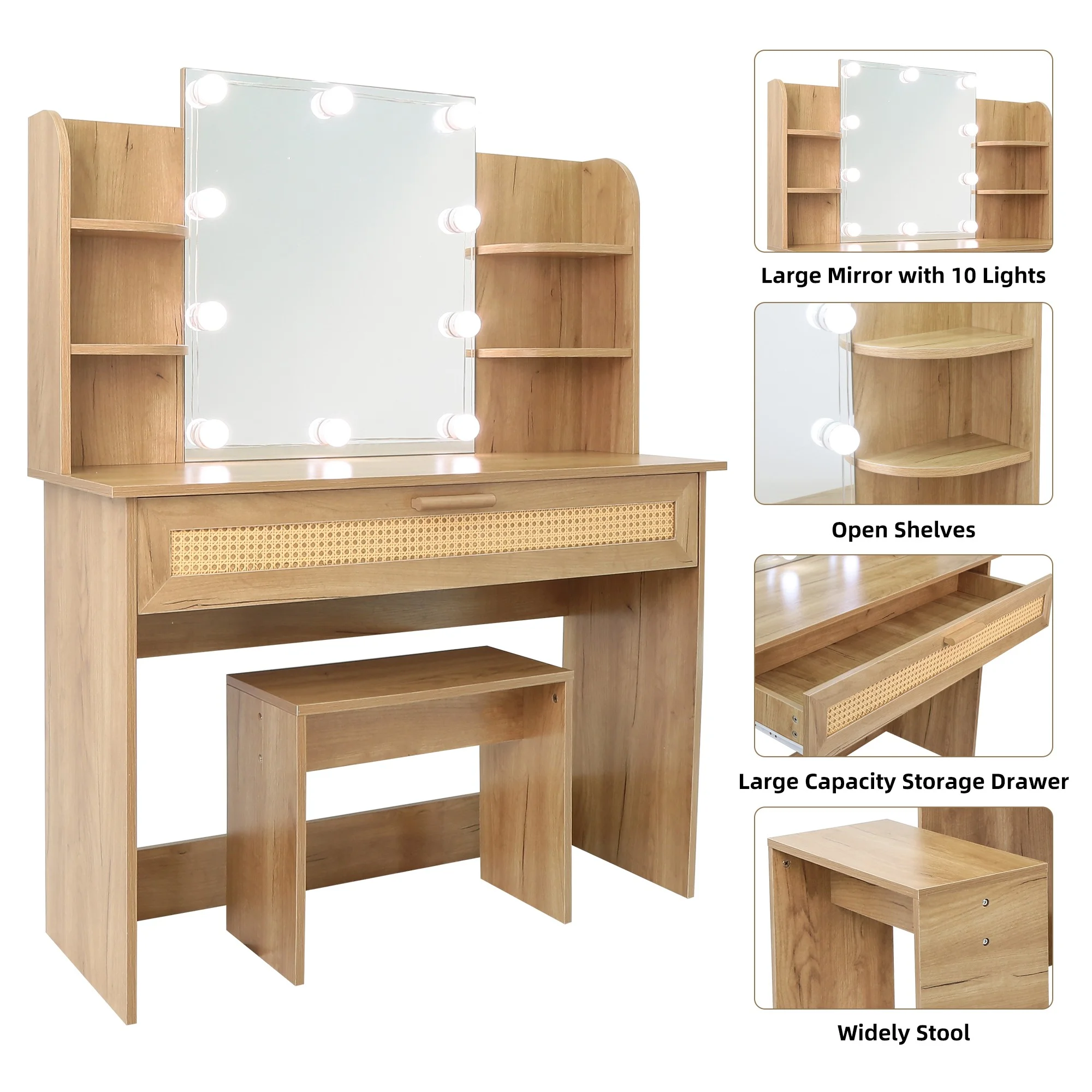 Resenkos Vanity Desk Set with Mirror and Lights for Makeup, 5 Drawers Storage Dresser for Bedroom, White