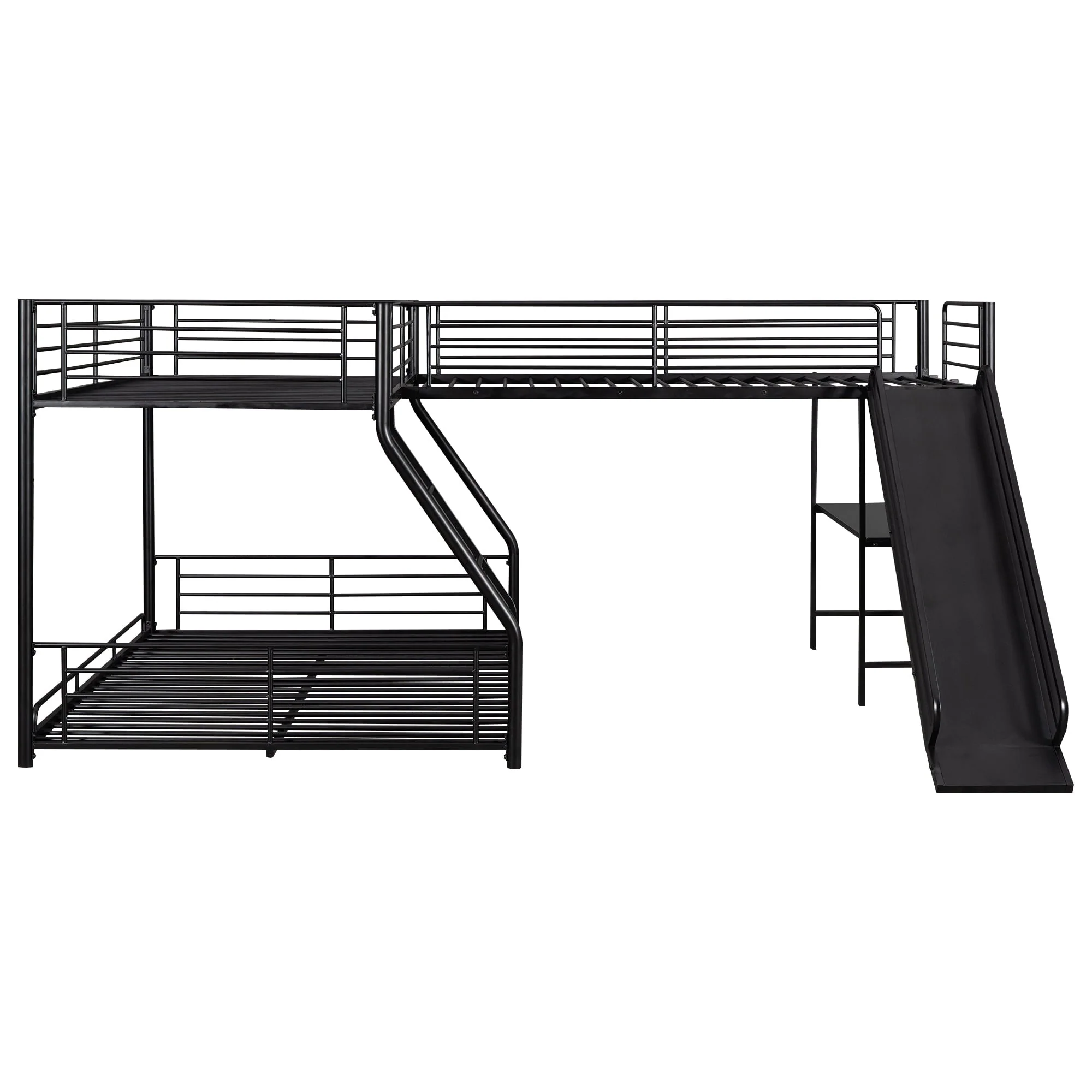 Metal L-Shaped Twin over Full Bunk and Loft Bed with Desk for Kids, Black