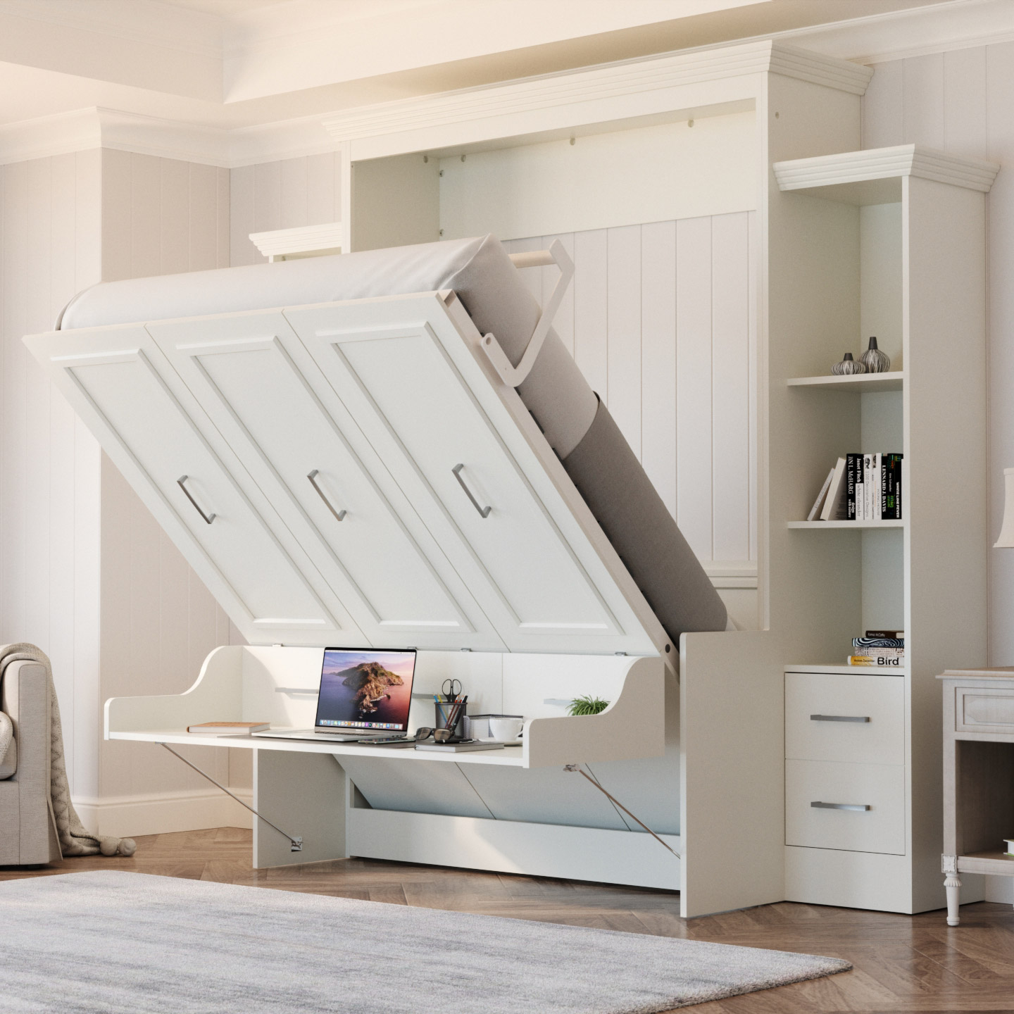 Perth Queen Deluxe Wall bed with Desk & Storage