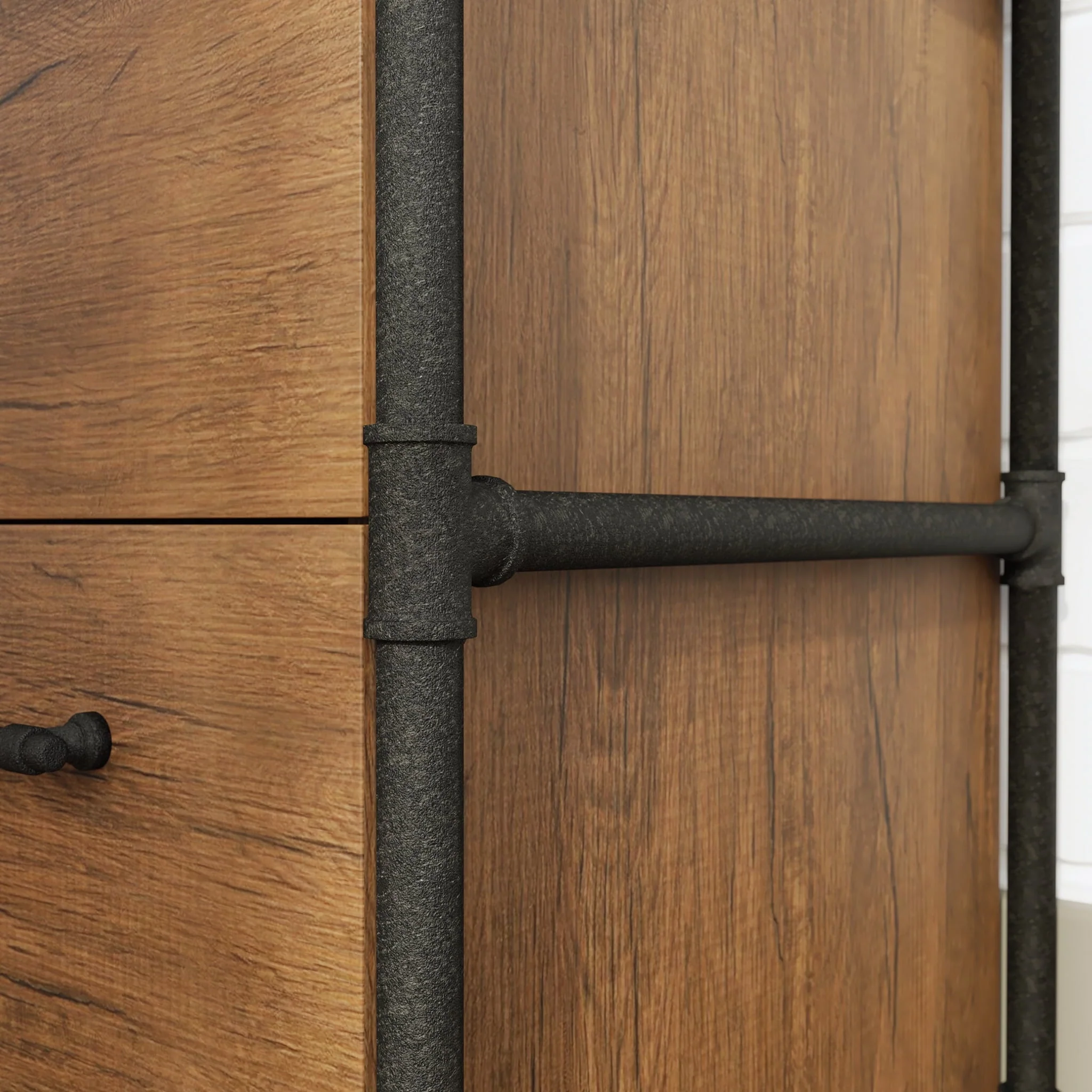 Sauder Iron City Industrial Interlocking 2 Drawer Lateral File Cabinet, Checked Oak Finish