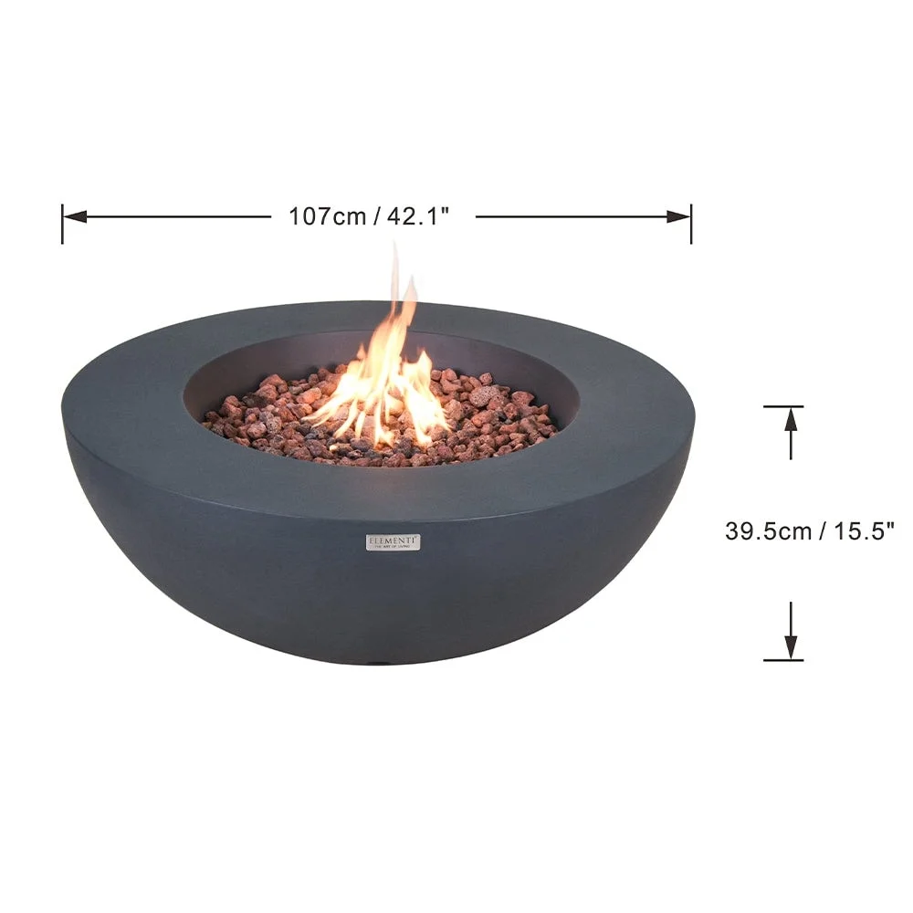 Elementi Outdoor Lunar Fire Bowl 42 Inches Grey Durable Fire Pit Table Glass Reinforced Concrete Round Fire Table Natural Gas Patio Fire Place Electronic Ignition Lava Rock Included