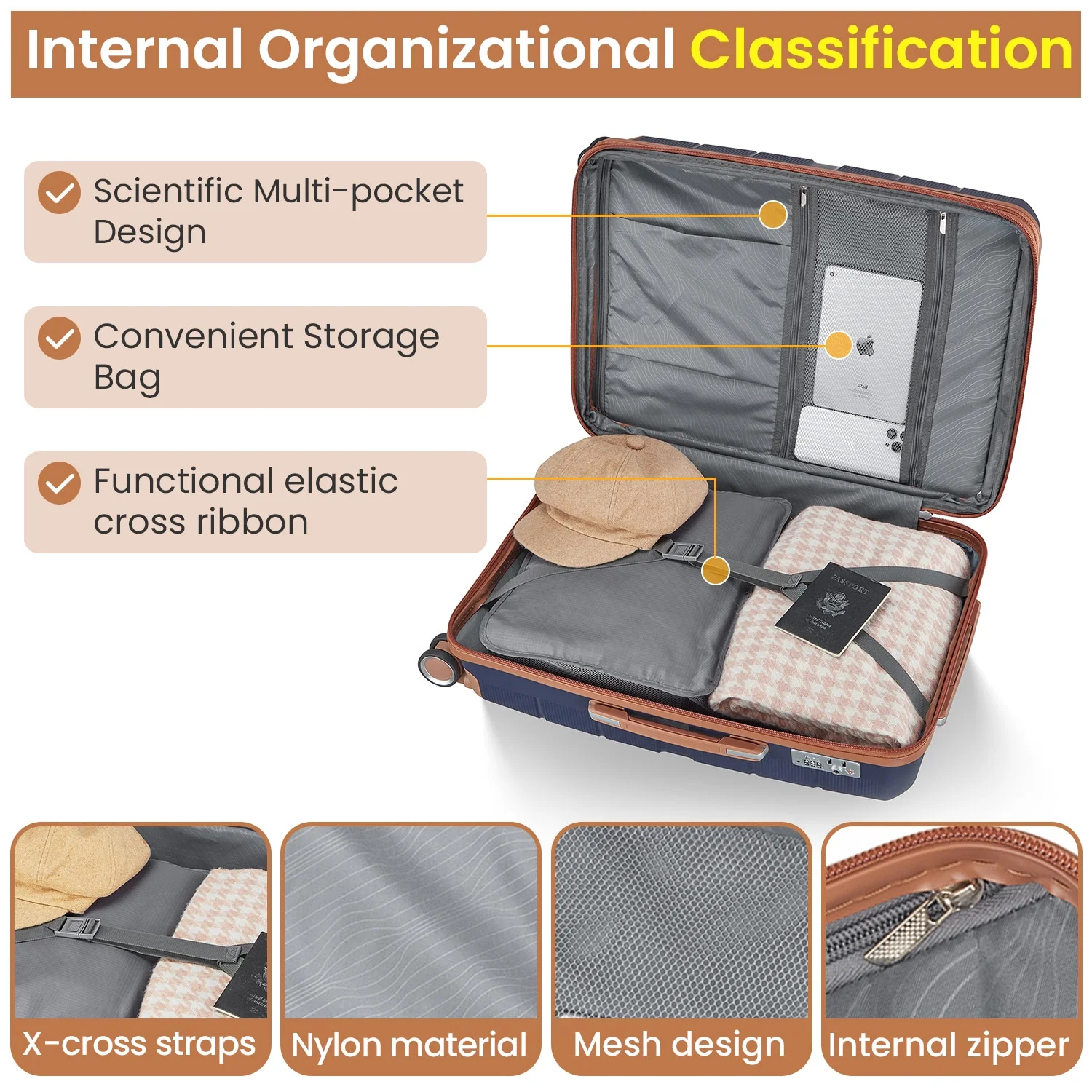 4 Piece Luggage Set, Expandable Lightweight Suitcase Set, PP Materials Travel Luggage with TSA Lock Spinner Wheels, White (14/20/24/28)