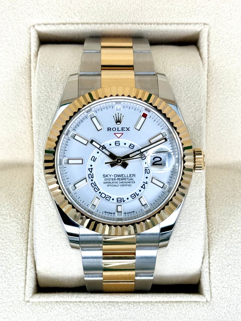 【Super Clone】RLX  Sky-Dweller 42mm Two-Tone Yellow Gold White Dial Oyster - 336933 - New 2025