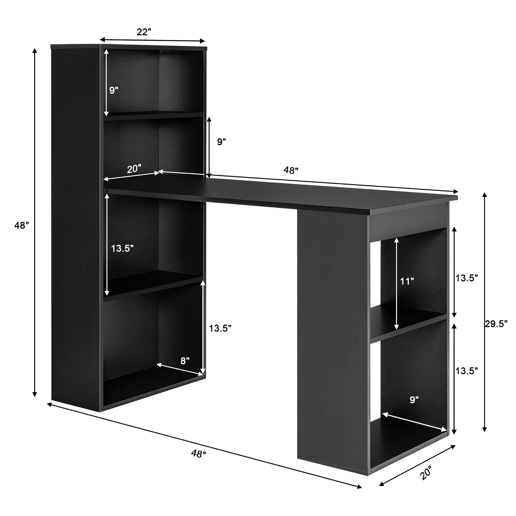 Costway Computer Desk Writing  Workstation Office 6-Tier Storage Shelves Natural