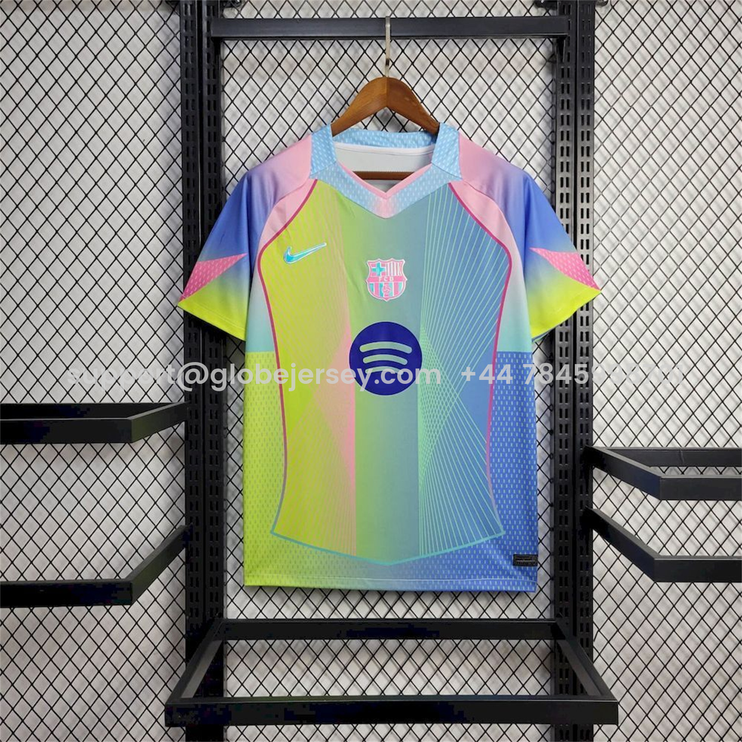 Barcelona 25-26 T90 Pink Lines Green And Blue Gradient Special Jersey - Fans Version