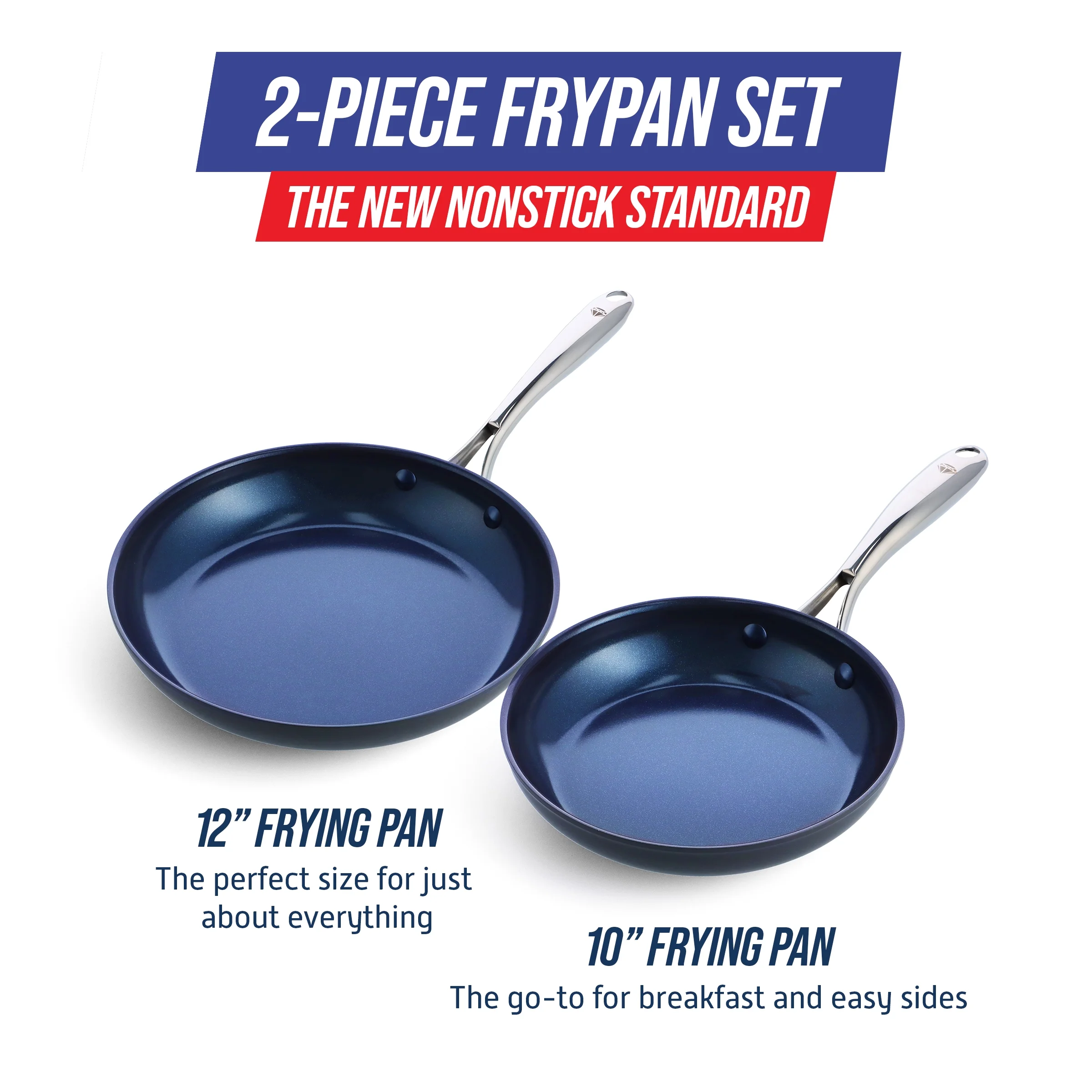 Blue Diamond Hard Anodized Toxin-Free Ceramic, Metal Utensil Safe Frying Pan Set, 10