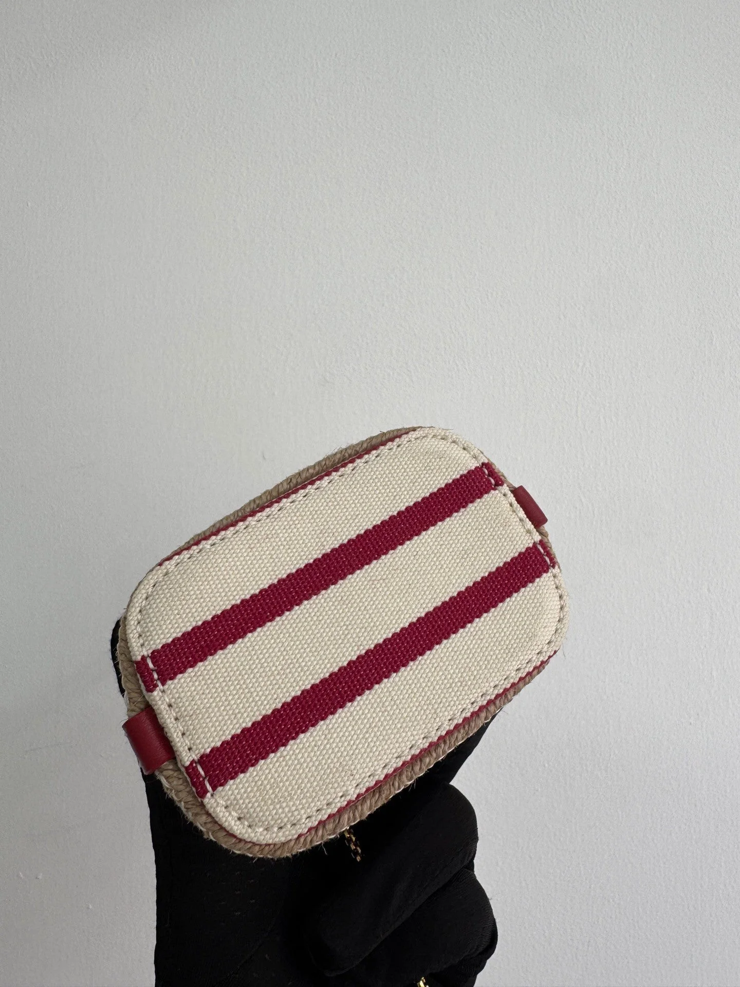 Striped Canvas Mini Bucket Bag with Gold Hardware