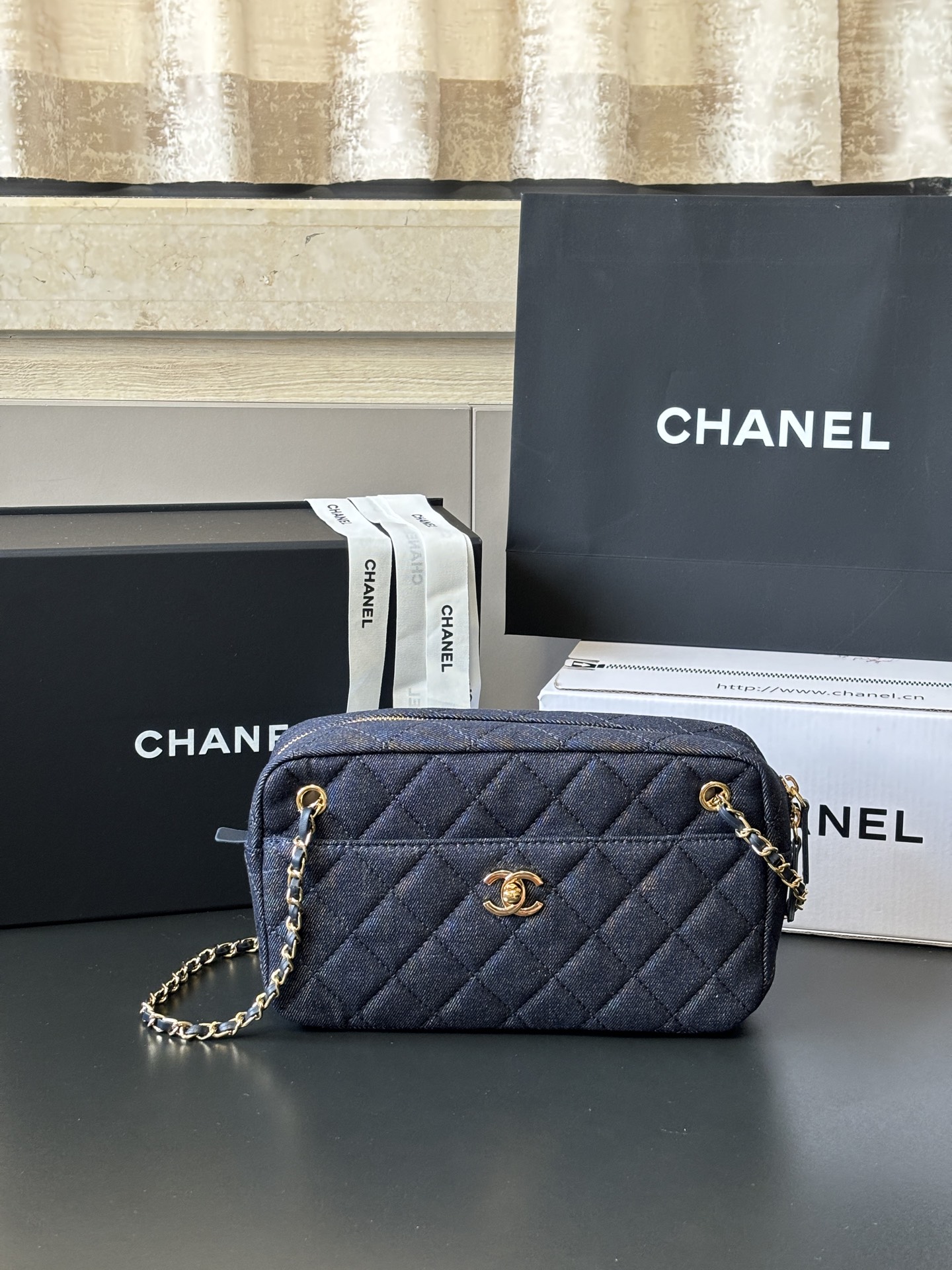 Chanel 24A Quilted Denim Camera Bags