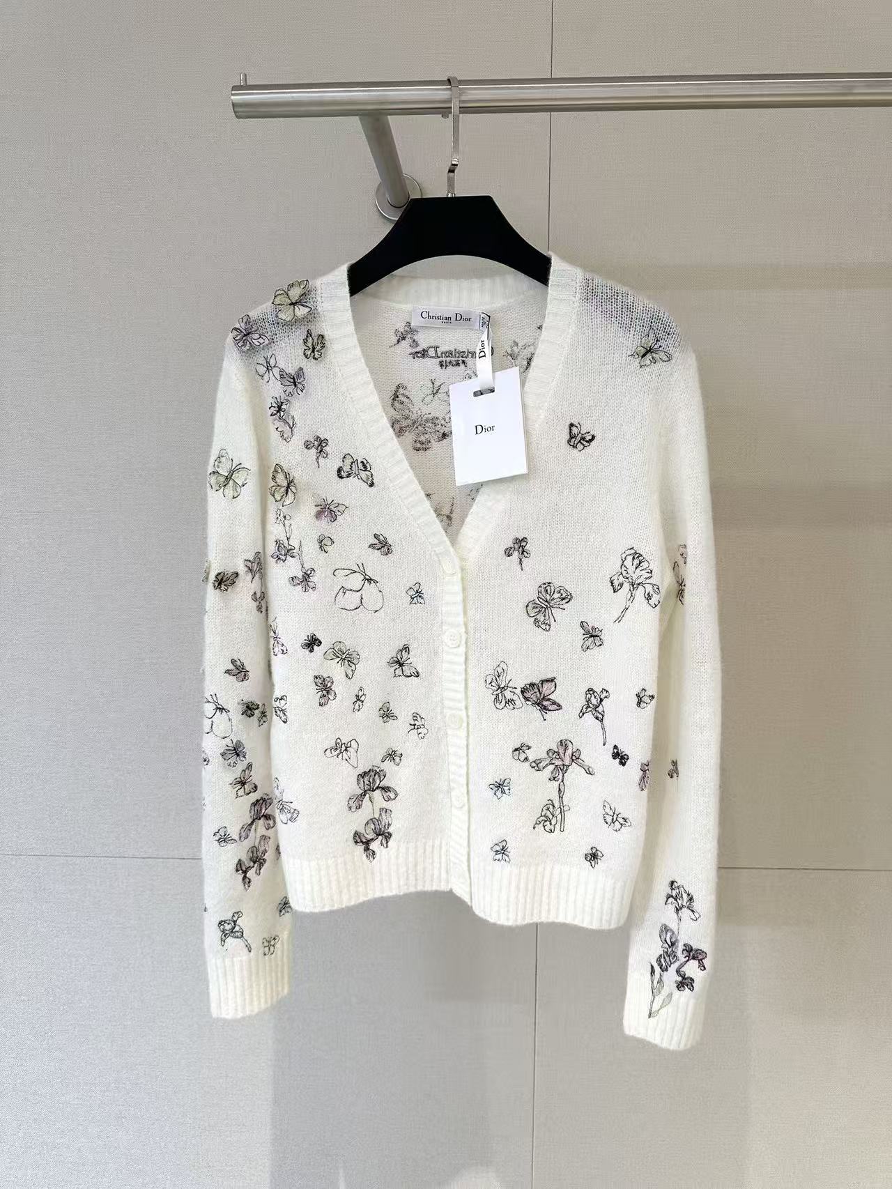 3D butterfly flower embroidered delicate knitted cardigan