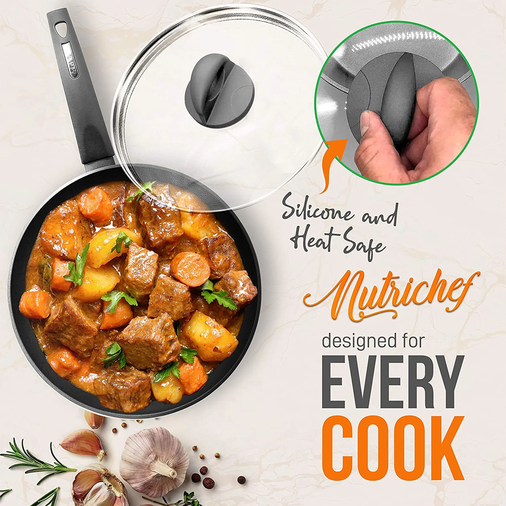 NutriChef Ridge Line Nonstick Kitchen Cookware Pots and Pan, 12 Piece Set, Gray
