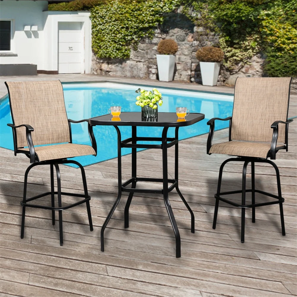 Cfowner 31�� x 40�� Square Multifunction Wrought Iron & Glass Patio Bar Table, Black