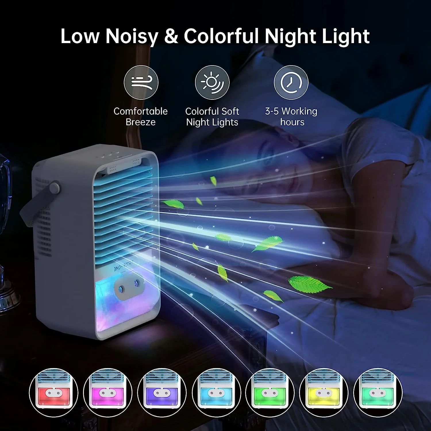 Flend Portable Air Conditioner Fan, Evaporative Air Cooler Humidifier, Small Desktop Cooling Fan with 7-Color LED Light for Room Office Camping, Blue