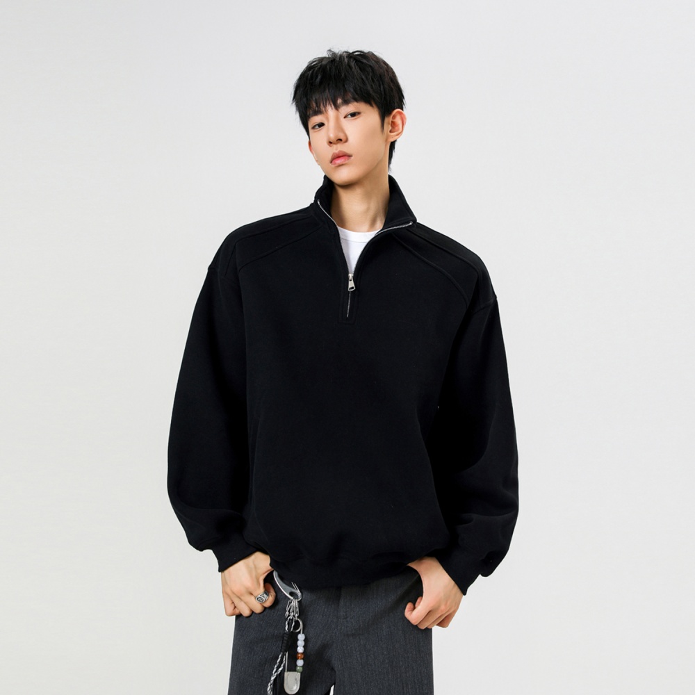 Cstand collar American style hoodie half zip tops for men