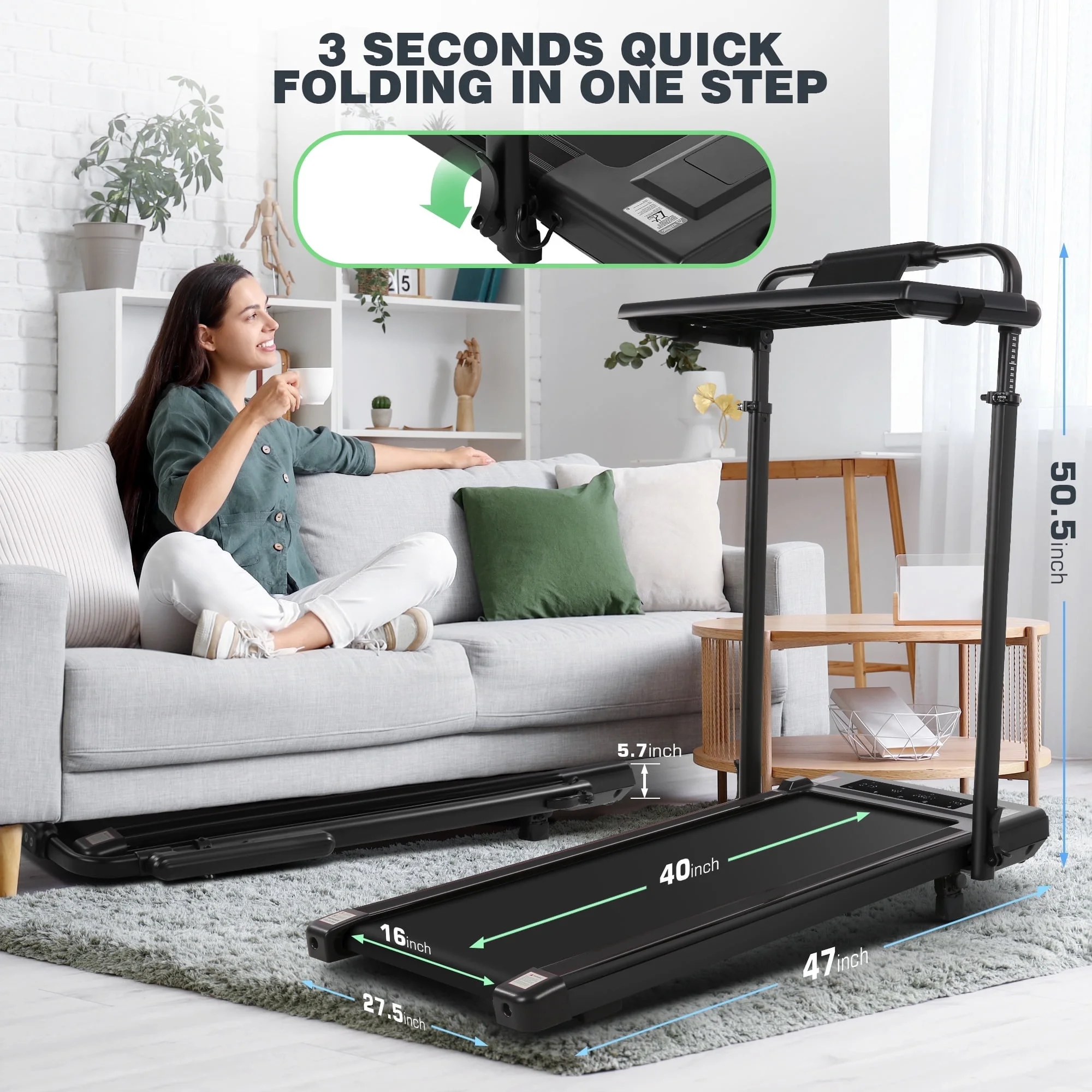 Simpfree 3 in 1 Under Desk Treadmill with Removable Desk, Walking Pad with Height Adjustable Armrests, LED Touch Screen, Remote Control, 0.5-7.5 mph