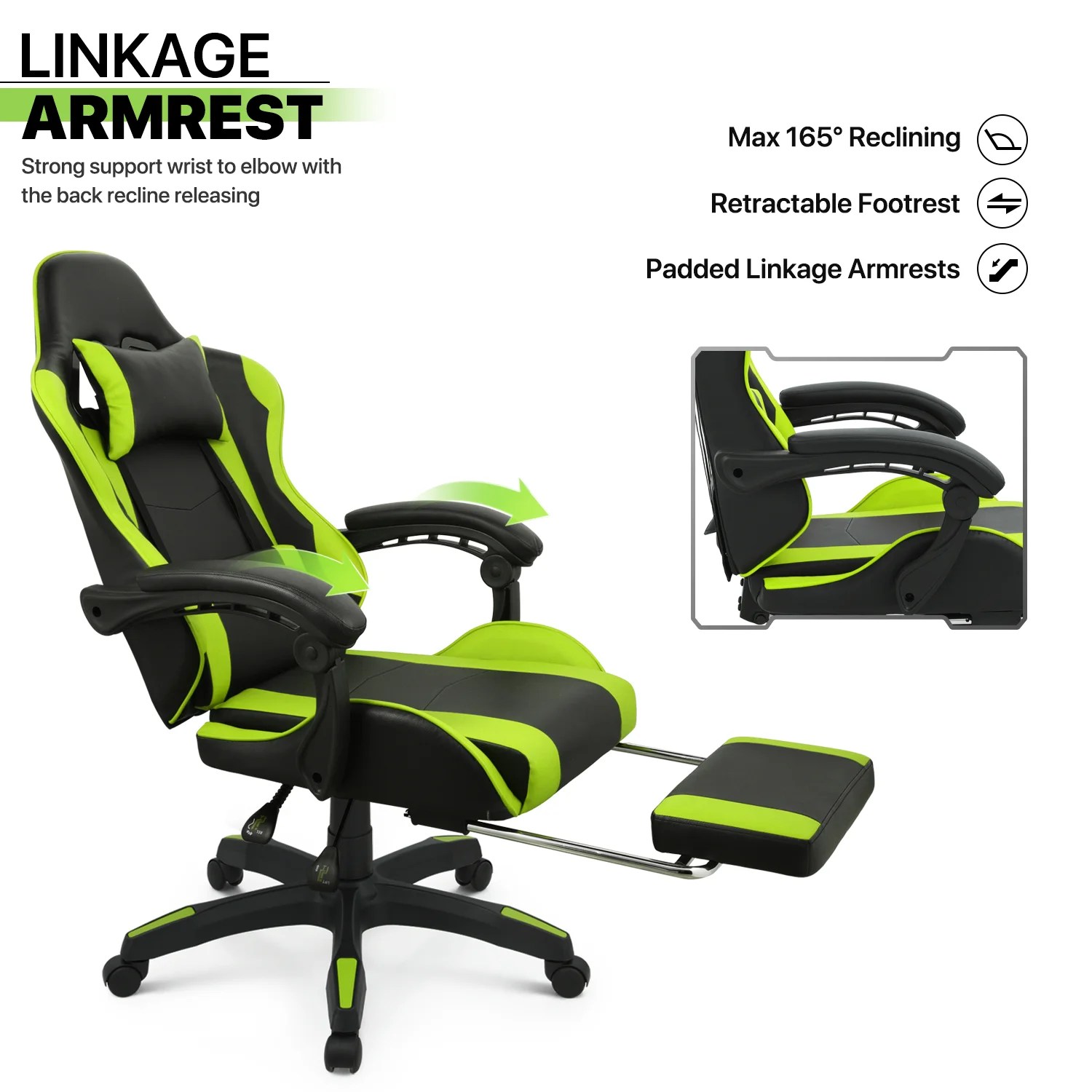 Magshion Adjustable Gaming Chair, Ergonomic PC Computer Seat with Headrest and Lumbar Support for Adults Teens Desk Chair, Black