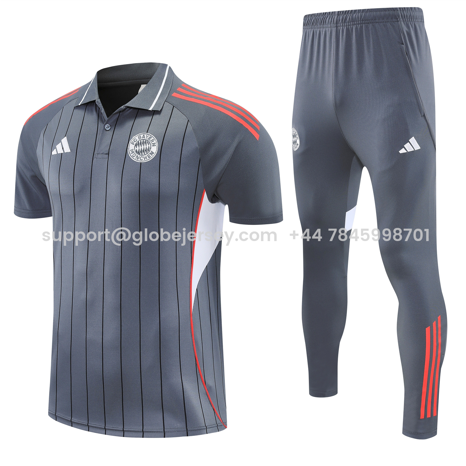 Bayern Munich 25-26 POLO Short-Sleeve Training Set - Deep Grey Top and Pants
