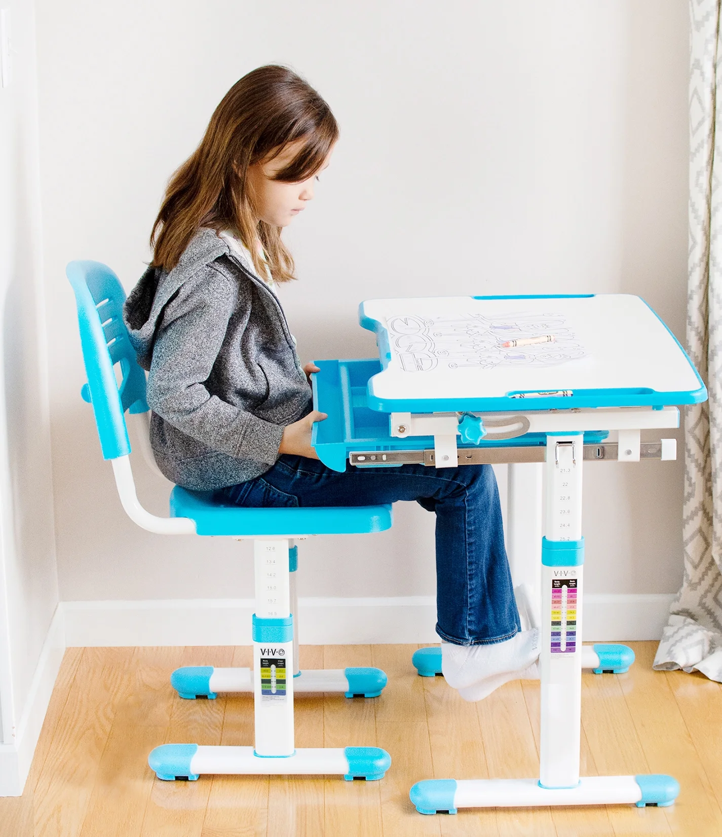 VIVO Height Adjustable Childrens Desk & Chair Kids Interactive Work Station Grey
