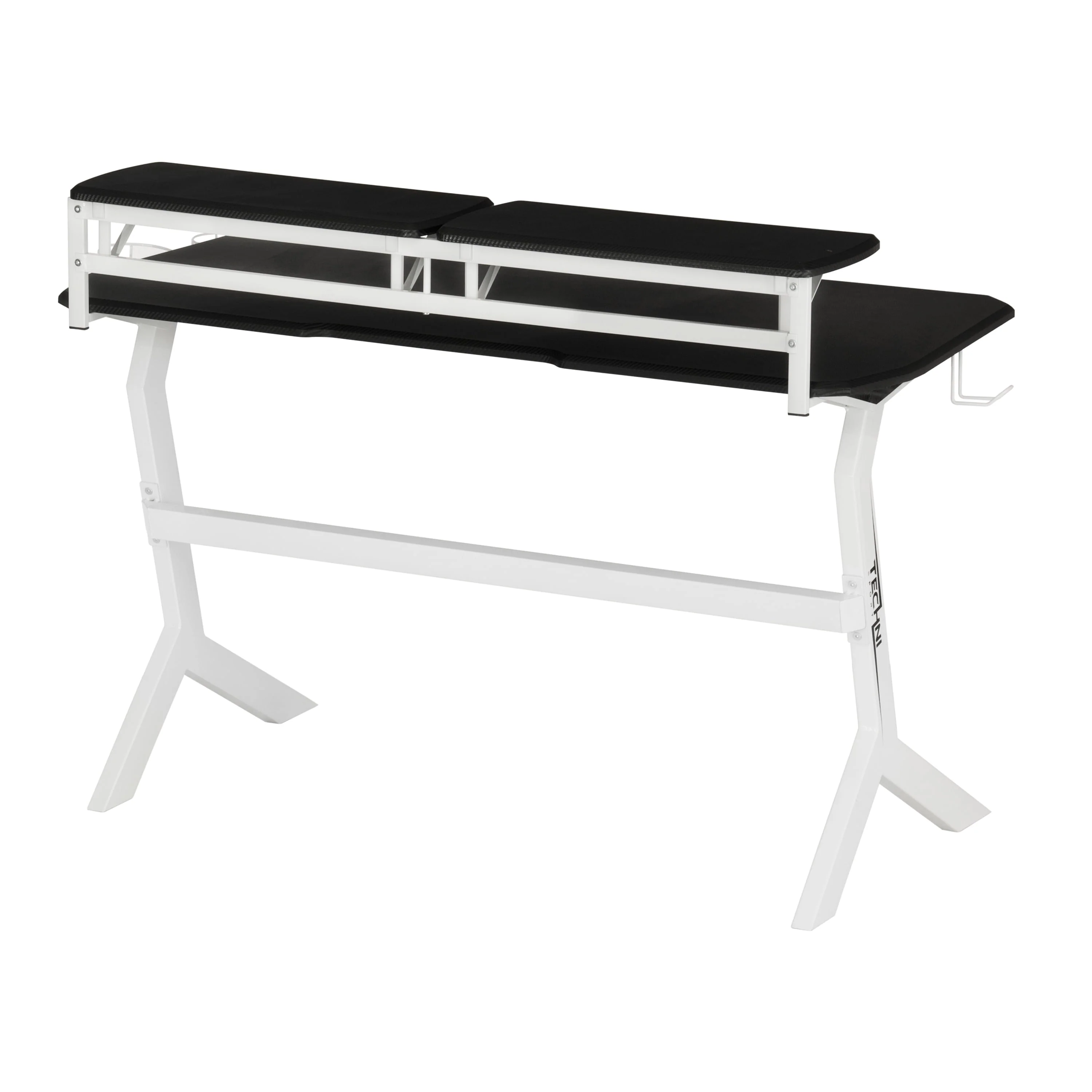 Techni Sport White Stryker Gaming Desk with Headphone Holder and Shelving, White