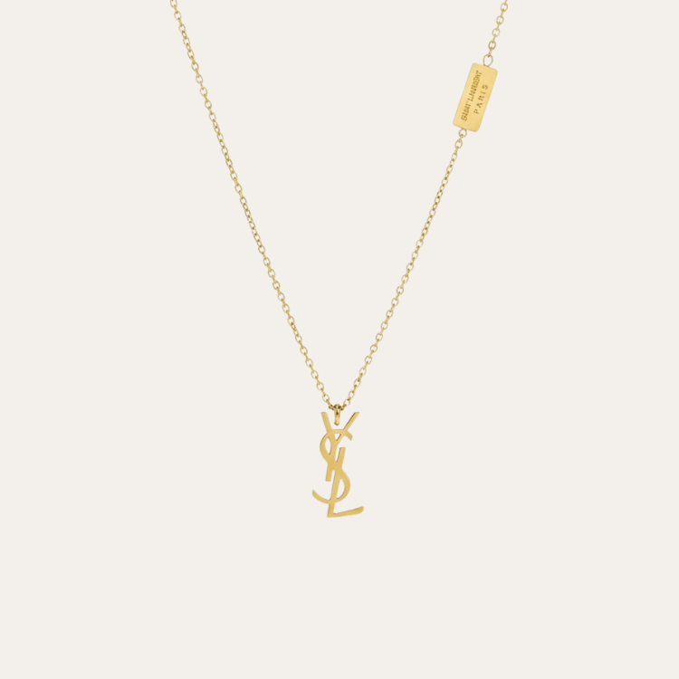Yves Saint Laurent Cassandre Logo Pendant Necklace Gold-Tone