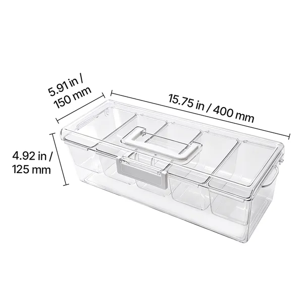 Chilled Condiment Server Caddy, 5 Compartment Ice Cooled Serving Container, Plastic Fruit Garnish Tray Platter with Lid, for Taco Salad Bar Accessories, Party Home Restaurant Supplies