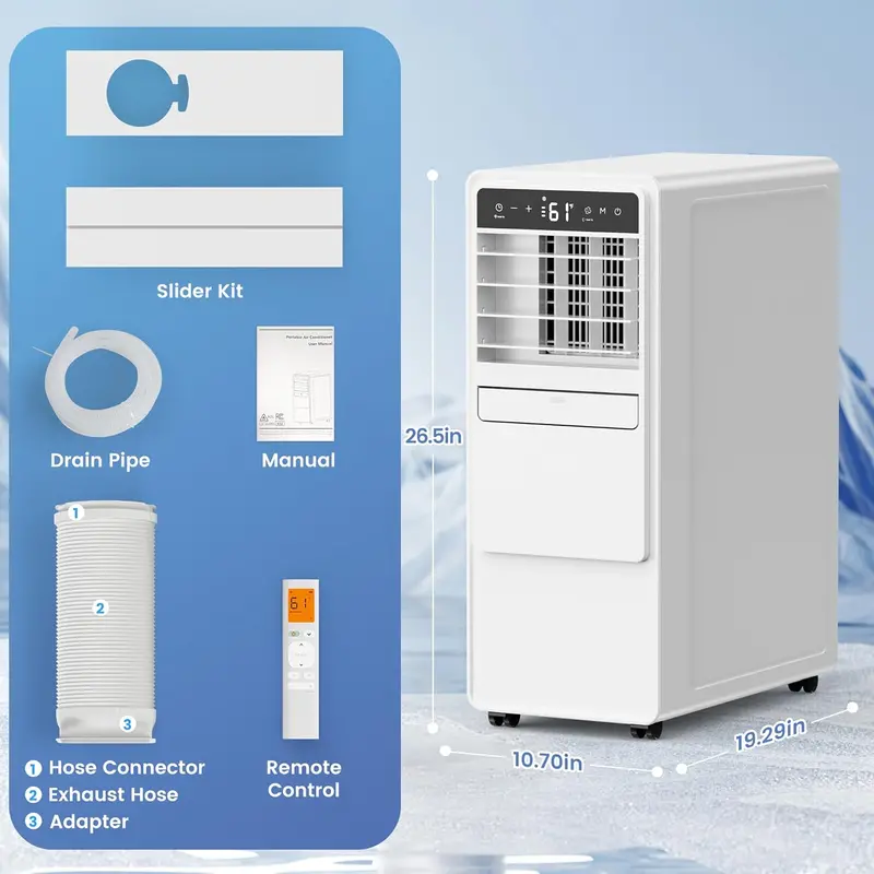 12.000 BTU 3-in-1 Portable Air Conditioner – Quiet Freestanding Unit with Fan & Dehumidifier. 24-Hour Timer & Auto Swing