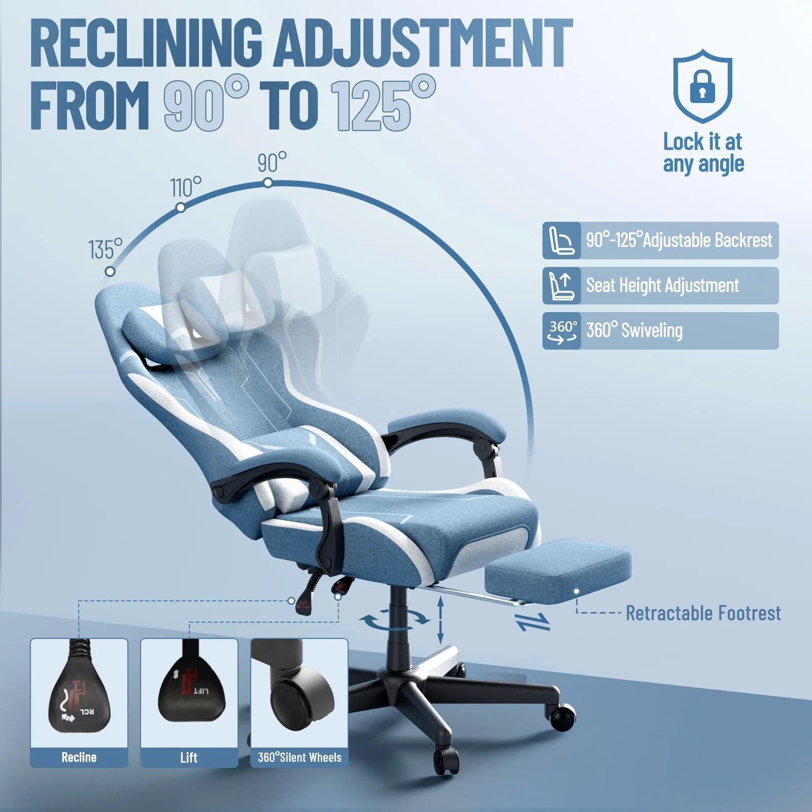 SOONTRANS Gaming Chair for Adults, Velvet Fabric High Back Comfortable Video Game Chair with Footrest and Massage Lumbar Cushion, Racing Computer Desk Chair, Ergonomic Gamer Chair, Black/Grey