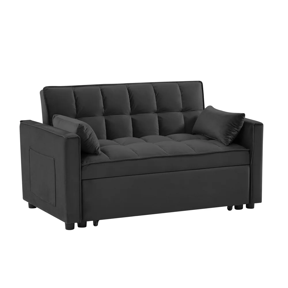 55 Inch Convertible Futon Sofa Bed,Modern Loveseat Sleeper Sofa Couch with Pull-Out Sofa Bed for Living Room,Small Space - Black