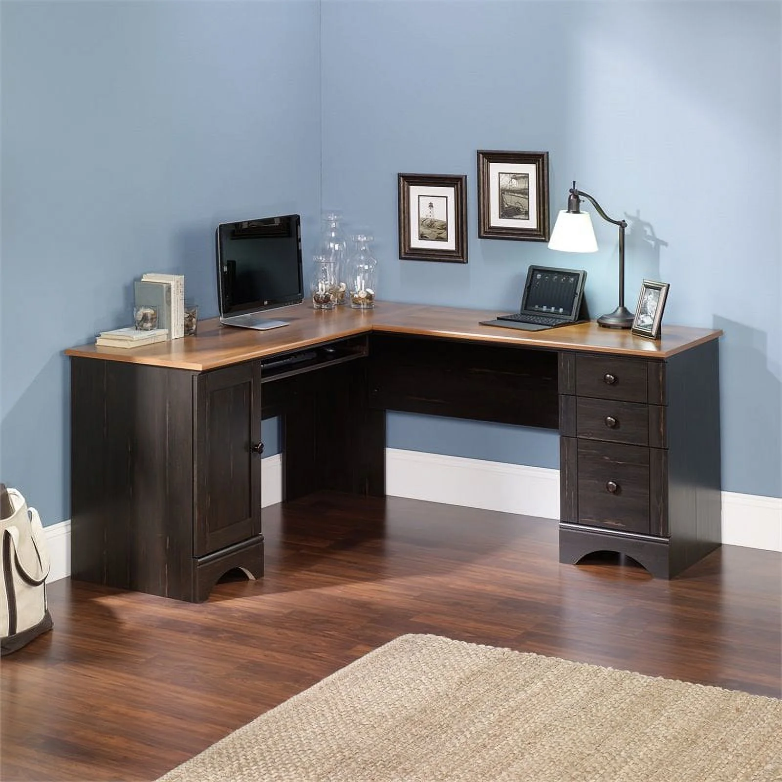Pemberly Row Corner Computer Desk in Curado Cherry