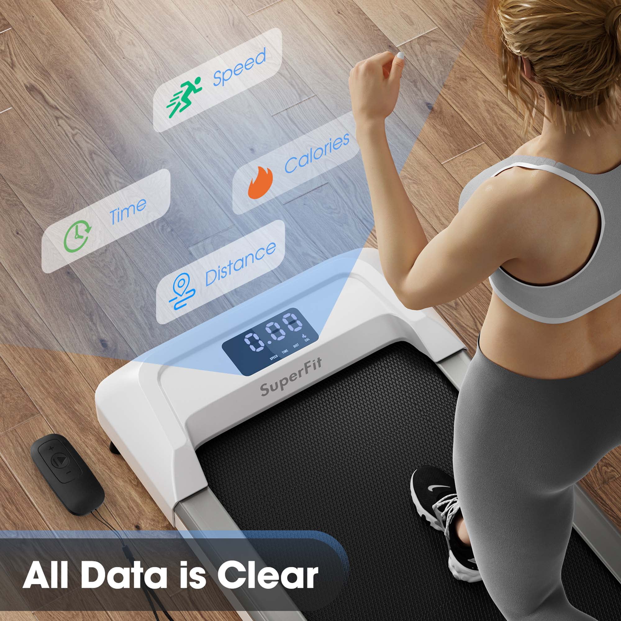SuperFit 0.6-3.8MPH Walking Pad Under Desk Treadmill with Remote Control and LED Display Black