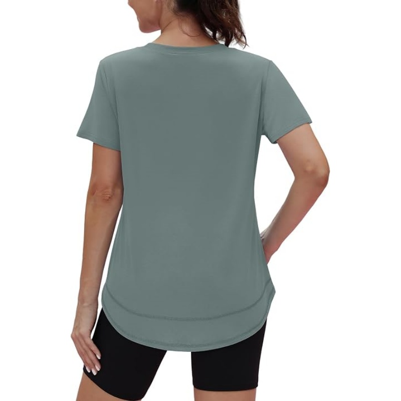 Women's Crew Neck Curved Hem Workout Tops Short Sleeve, UPF 50+ Sun Protection Quick Dry Athletic Shirts for Hiking Running Gym