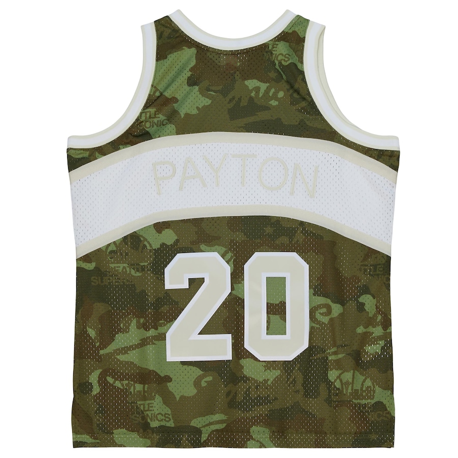 Men's Seattle SuperSonics Gary Payton Mitchell & Ness Camo Hardwood Classics 1984/85 Ghost Green Swingman Jersey