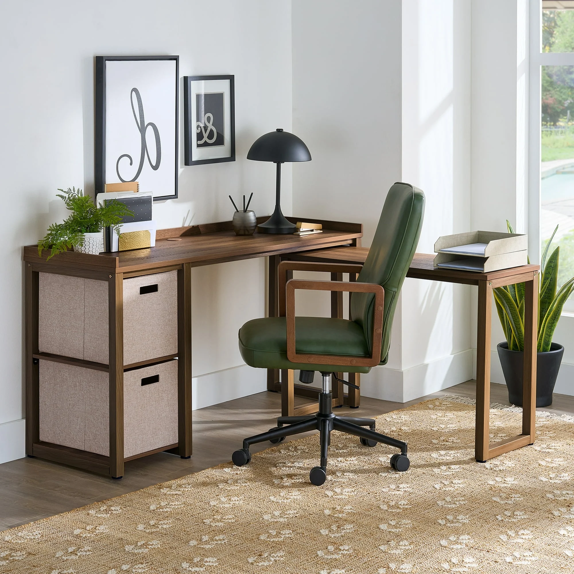 Better Homes & Gardens Ezra Modular L Desk with 2-Cube Storage, Walnut Finish