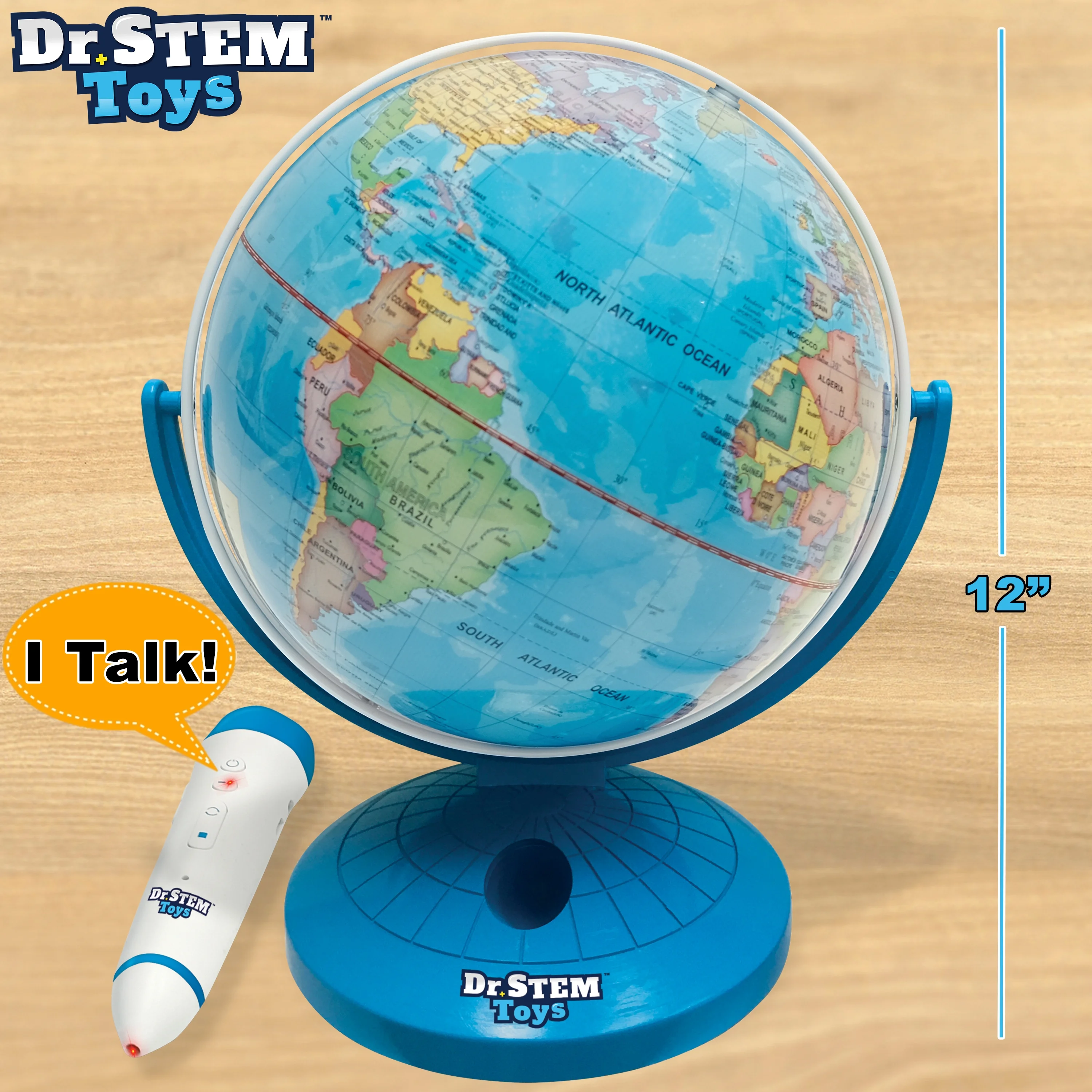 Dr. STEM: Interactive Talking Globe - Touch & Learn, Geographic Education Learning Set, Smart Pen, Electronic Game Panel, 300 Quiz Questions, Kids 6+