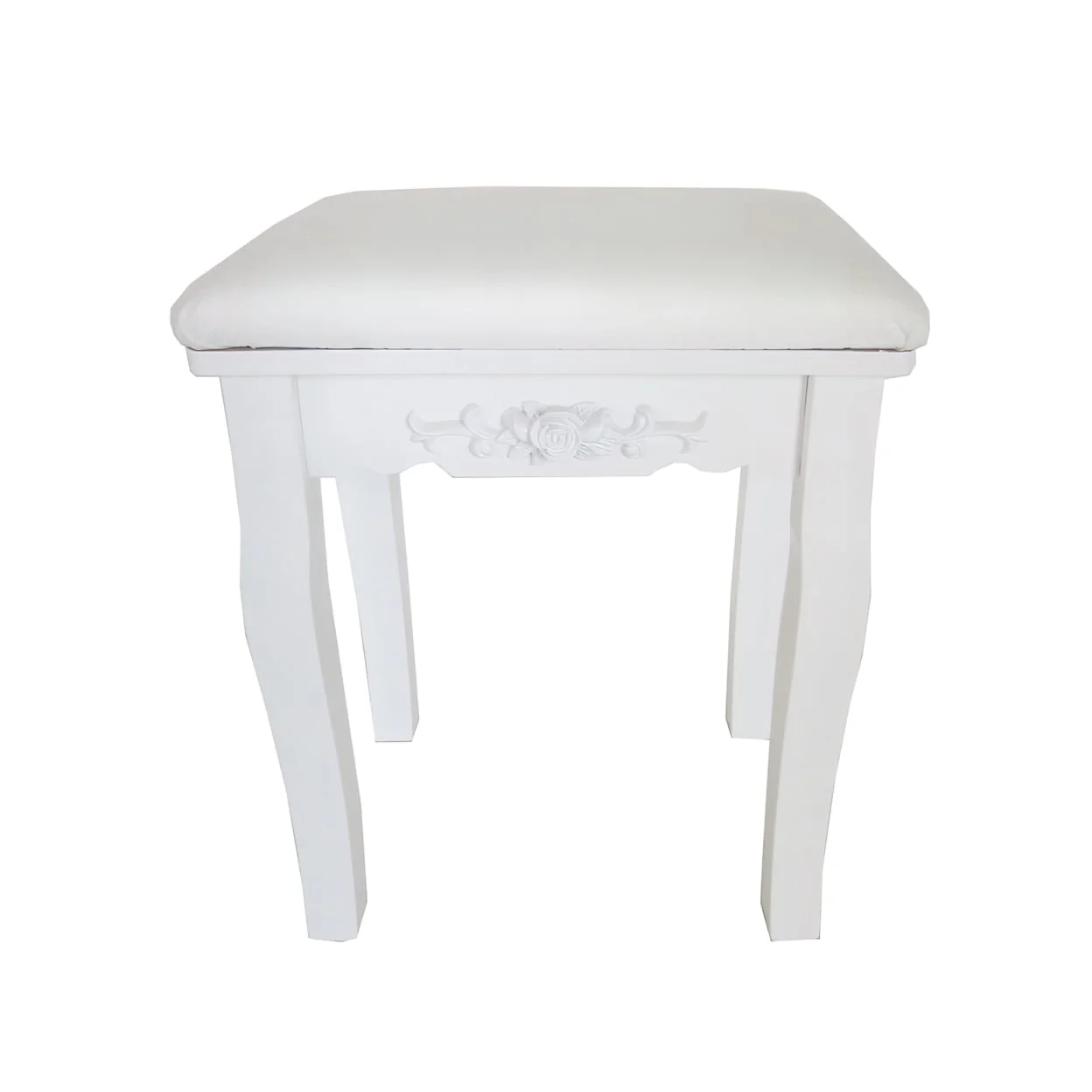 32 Inch 2 Piece Vanity Desk Set with LED Lights, 5 Drawers, Cushioned Stool, White Solid Wood-Saltoro Sherpi