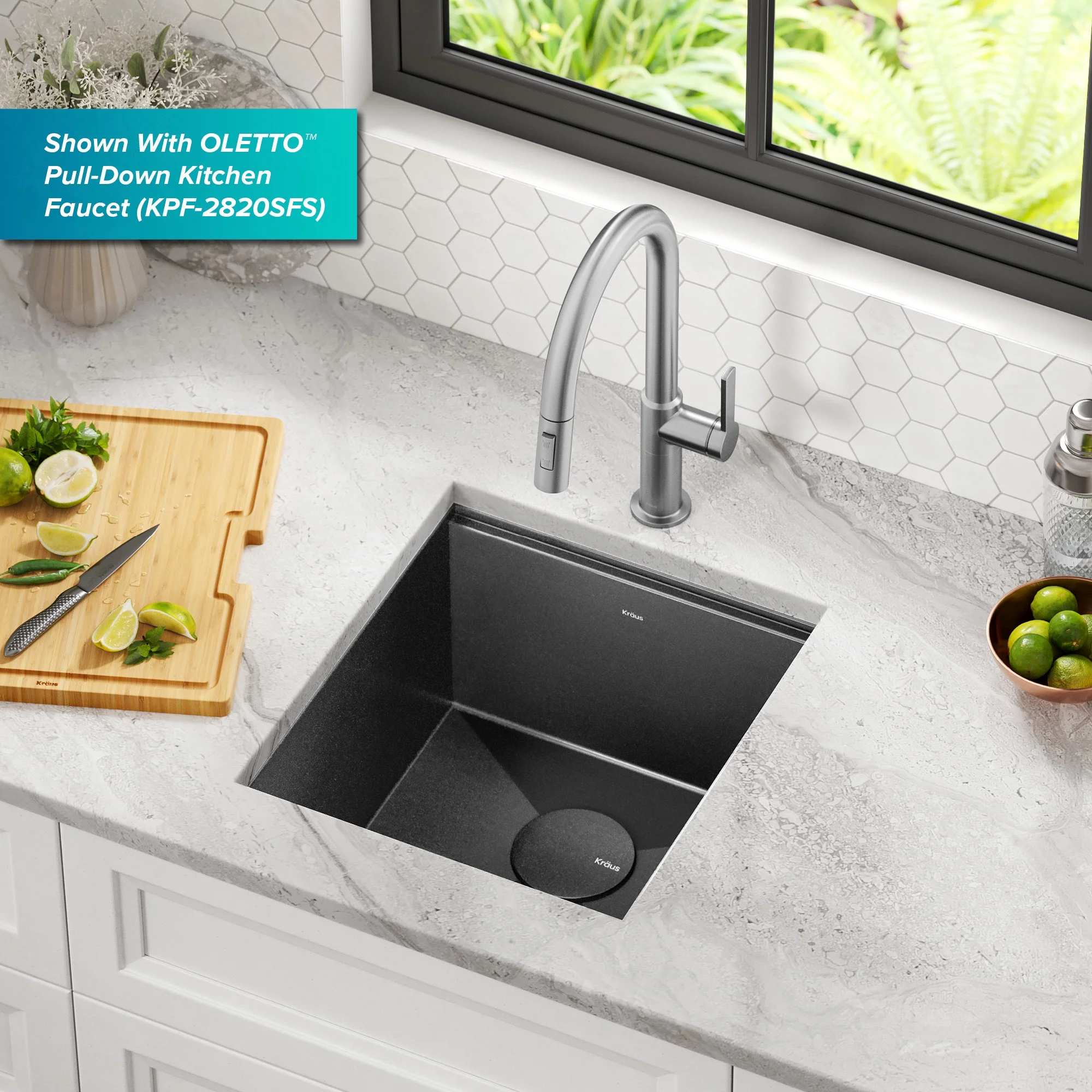 KRAUS Kore 17 Undermount Workstation 16 Gauge Black Stainless Steel Single Bowl Kitchen Bar Sink in PVD Gunmetal Finish with Accessories