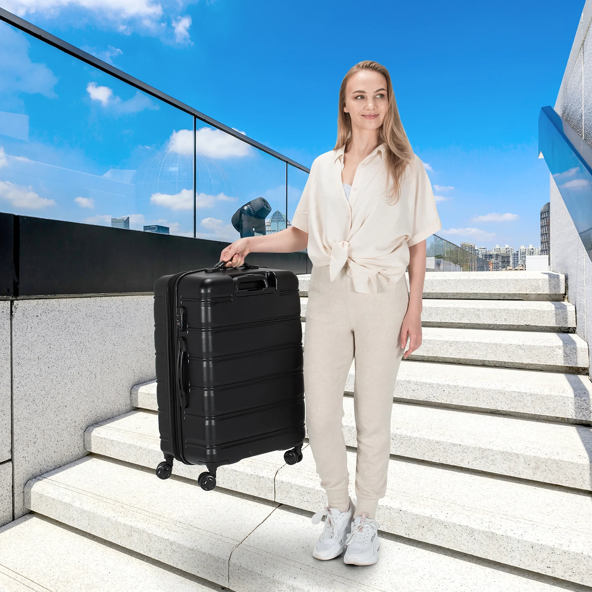 Costway 3 Piece Hardshell Luggage Set Ex pandable Suitcase w/ TSA Lock & Spinner Wheels
