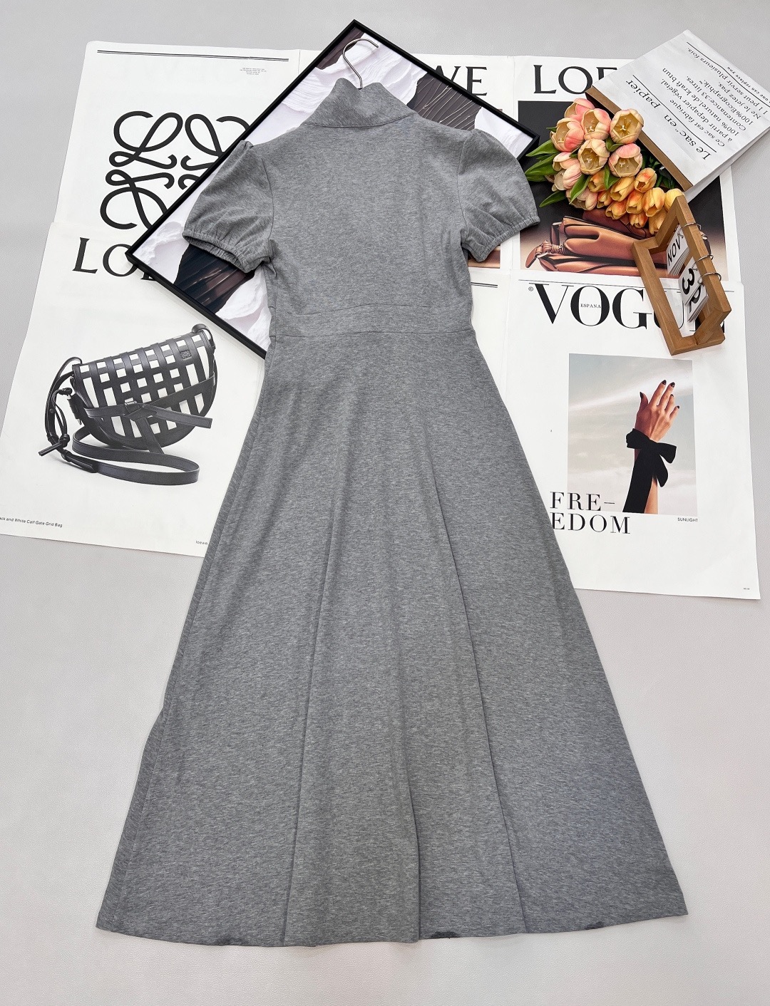 26Ss Early Spring New Gray Dress with Tie-up Bow