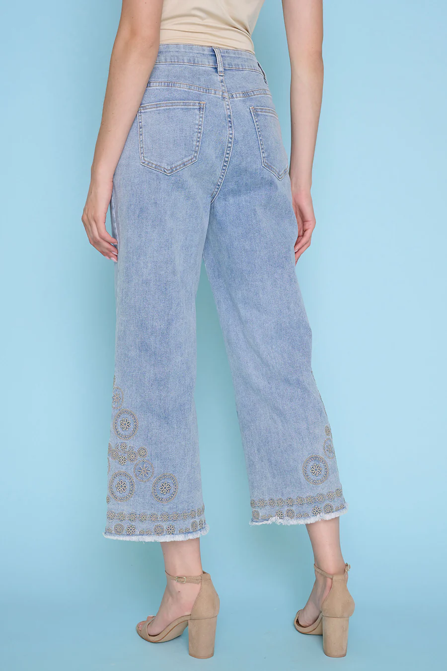 Wide-Leg Embroidered Cropped Jeans
