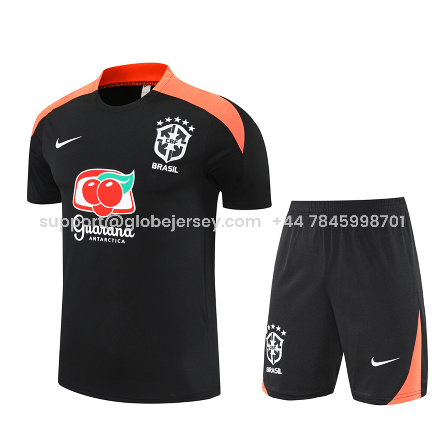 Brazil 25-26 Short-Sleeve Training Set - Black Top & Black Shorts