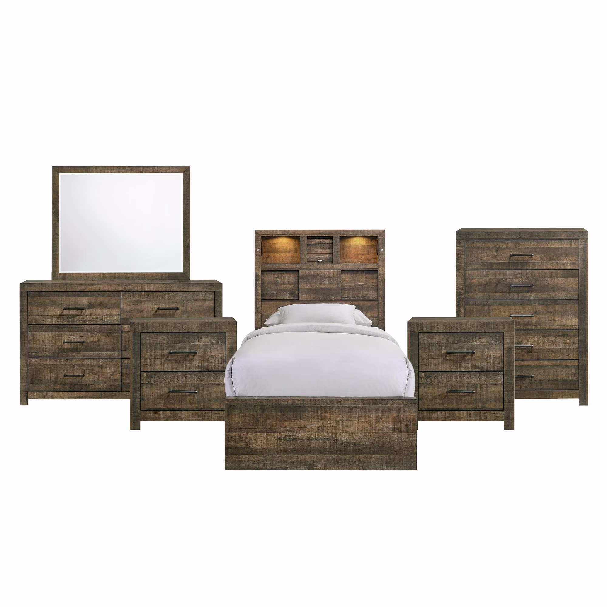 Beckett Queen Bookcase Panel 6PC Bedroom Set with Bluetooth