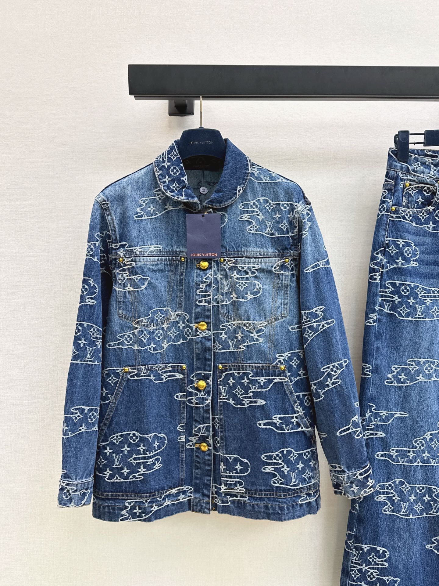 Cloud jacquard denim jacket suit
