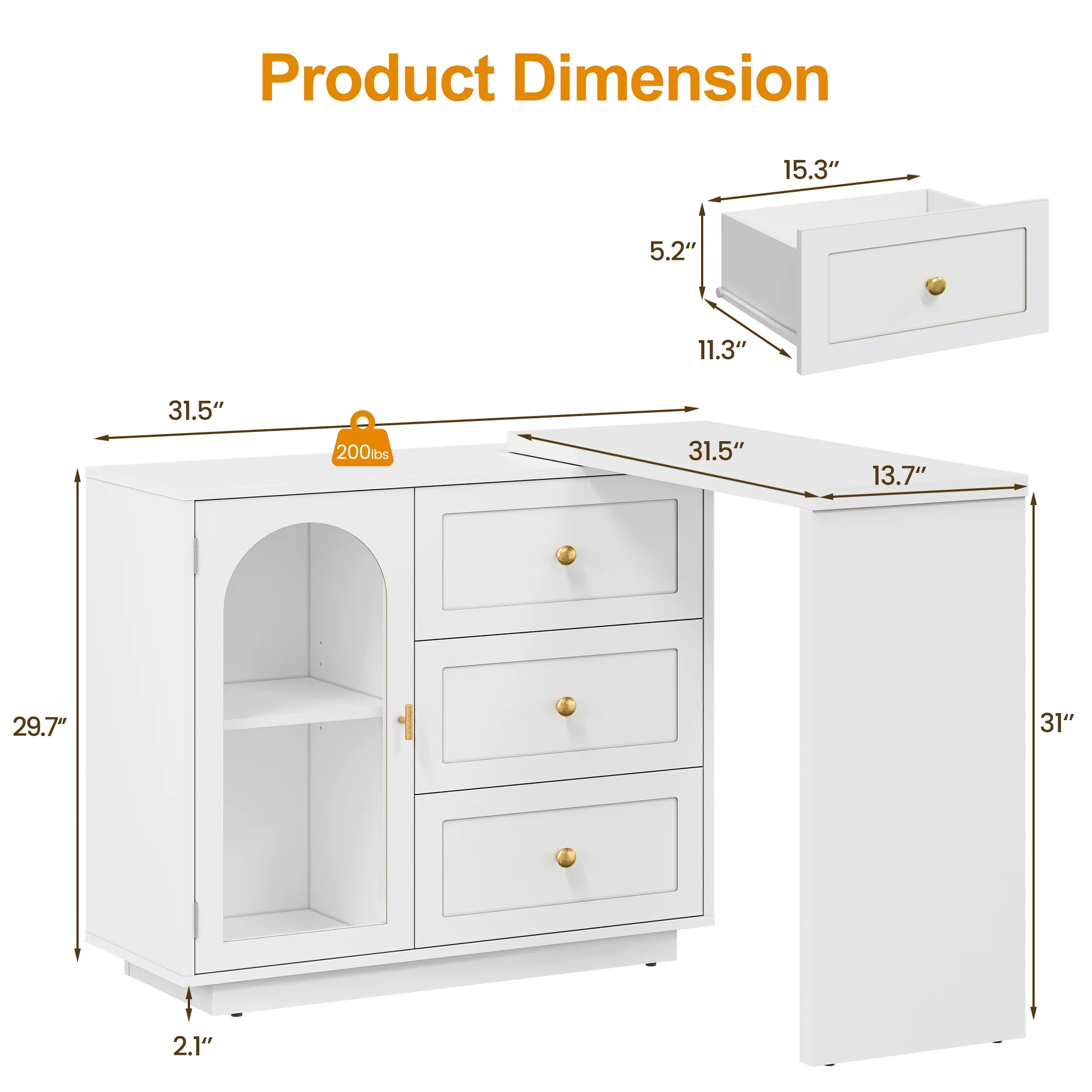CozyHome 59�� Extendable Corner Vanity Desk with Rotatable Tabletop, Large White Makeup Vanity Table for Women Girl, 3 Drawer & 1 Door, Wood Vanity Dresser for Apartment, Dorm, Study Room, Home Office