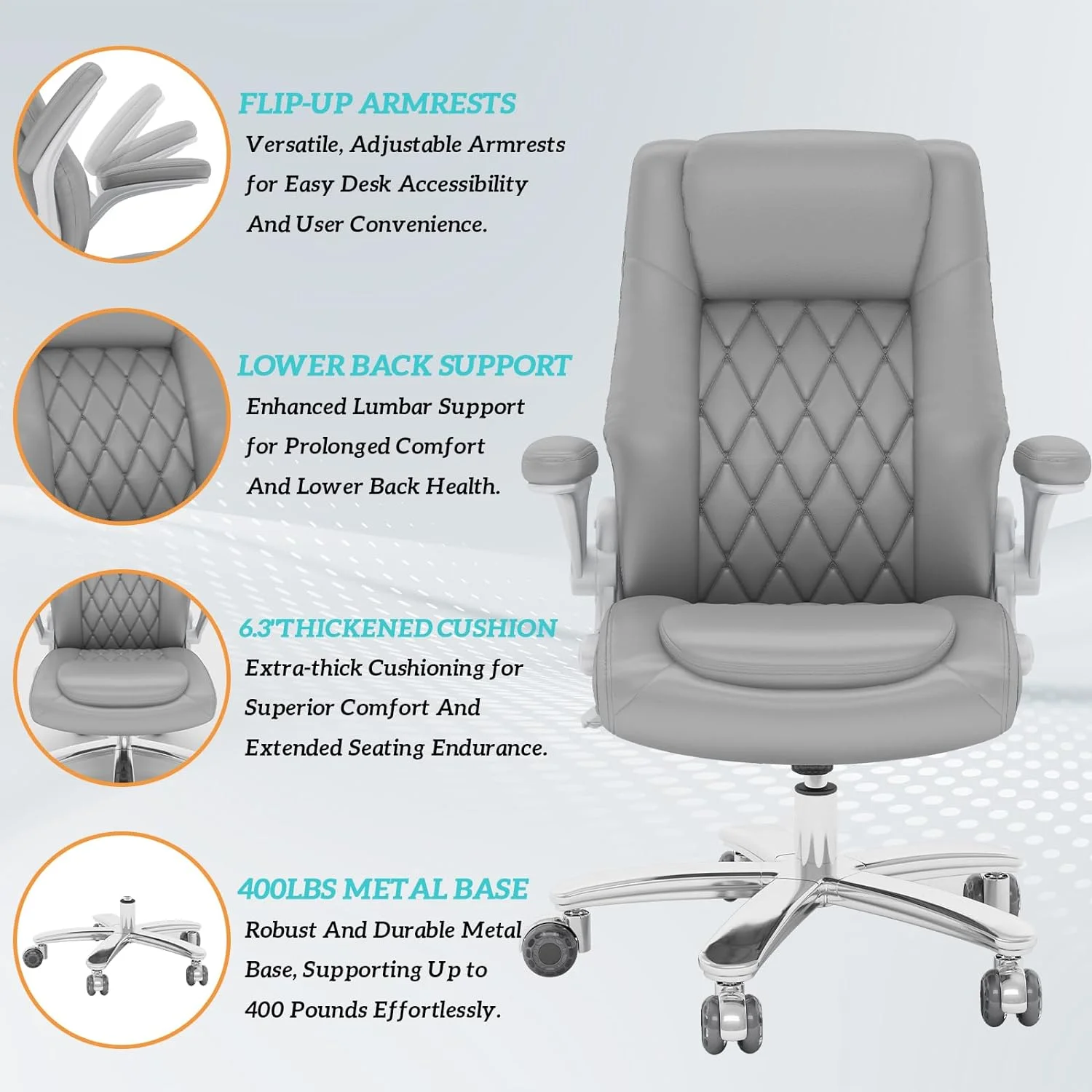 Solfway Big and Tall Office Chair 400LBS, High Back Black Leather Executive Office Chair, Computer Desk Chair with Adjustable Flip-up Arms, Wheels and Lumbar Support