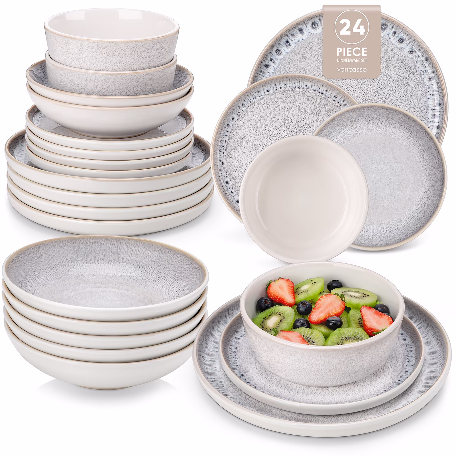 Malacasa 16 Pcs Dinnerware Sets For 4 people, Plates and Bowls Set, Stoneware Tableware Dishwasher Microwave Safe, Beige