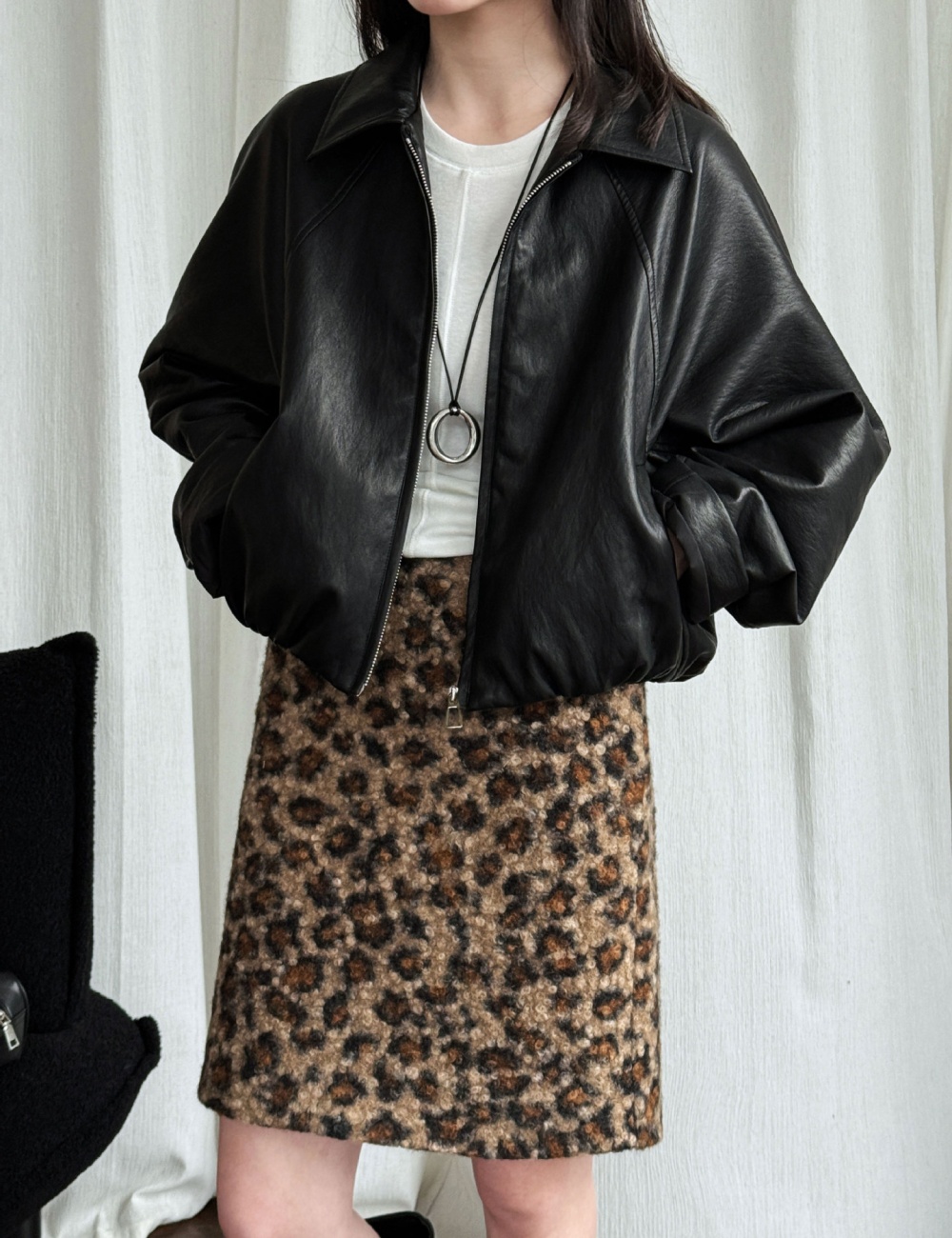 Korean style lapel leather coat niche jacket for women