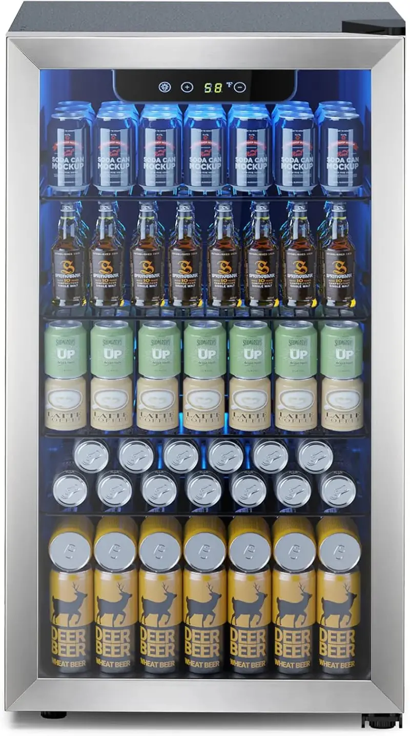 130-Can Compact Beverage Cooler – 3.2 Cu. Ft. Mini Fridge with Adjustable Temp Control. Ideal for Home or Office