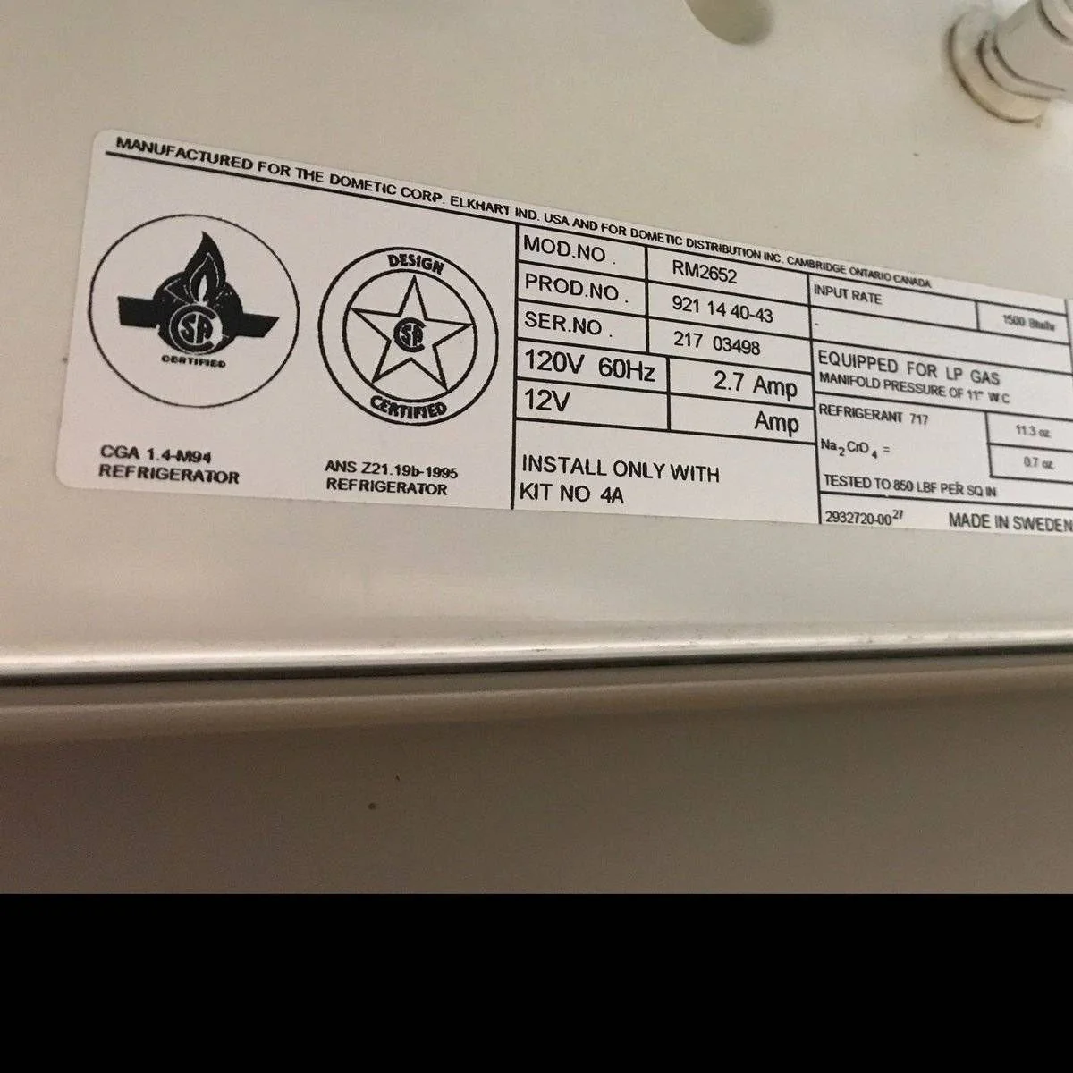 Used Complete Dometic Fridge, 2-Way - RM2652