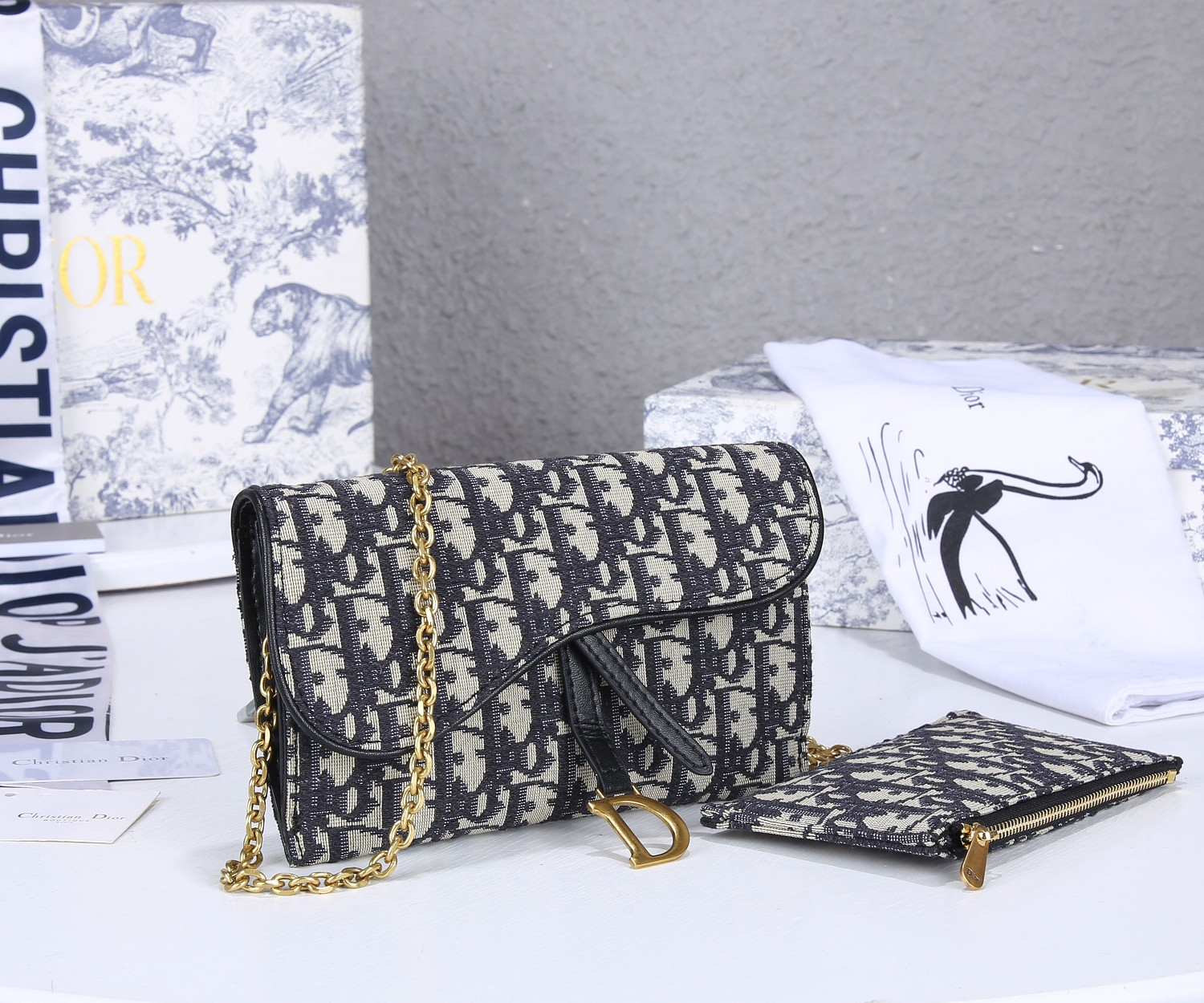 Dior Saddle Bag Blue Oblique Jacquard
