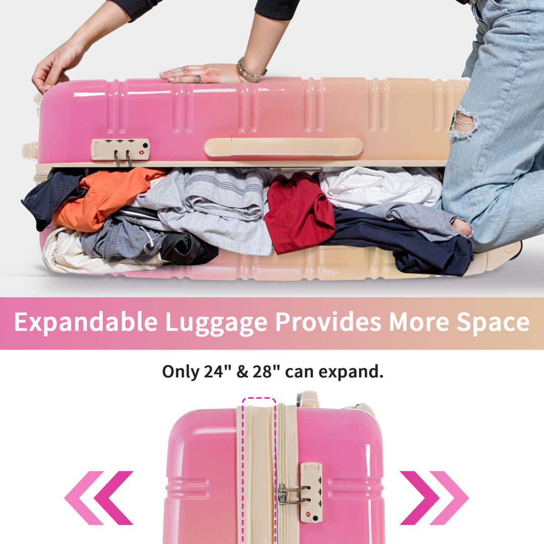 3 Piece Luggage Sets, Hard Shell Suitcase 20/24/28 Inches with TSA Lock and Spinner Wheels, Expandable Lightweight Travel Luggage for Men Women, Multicolor purple